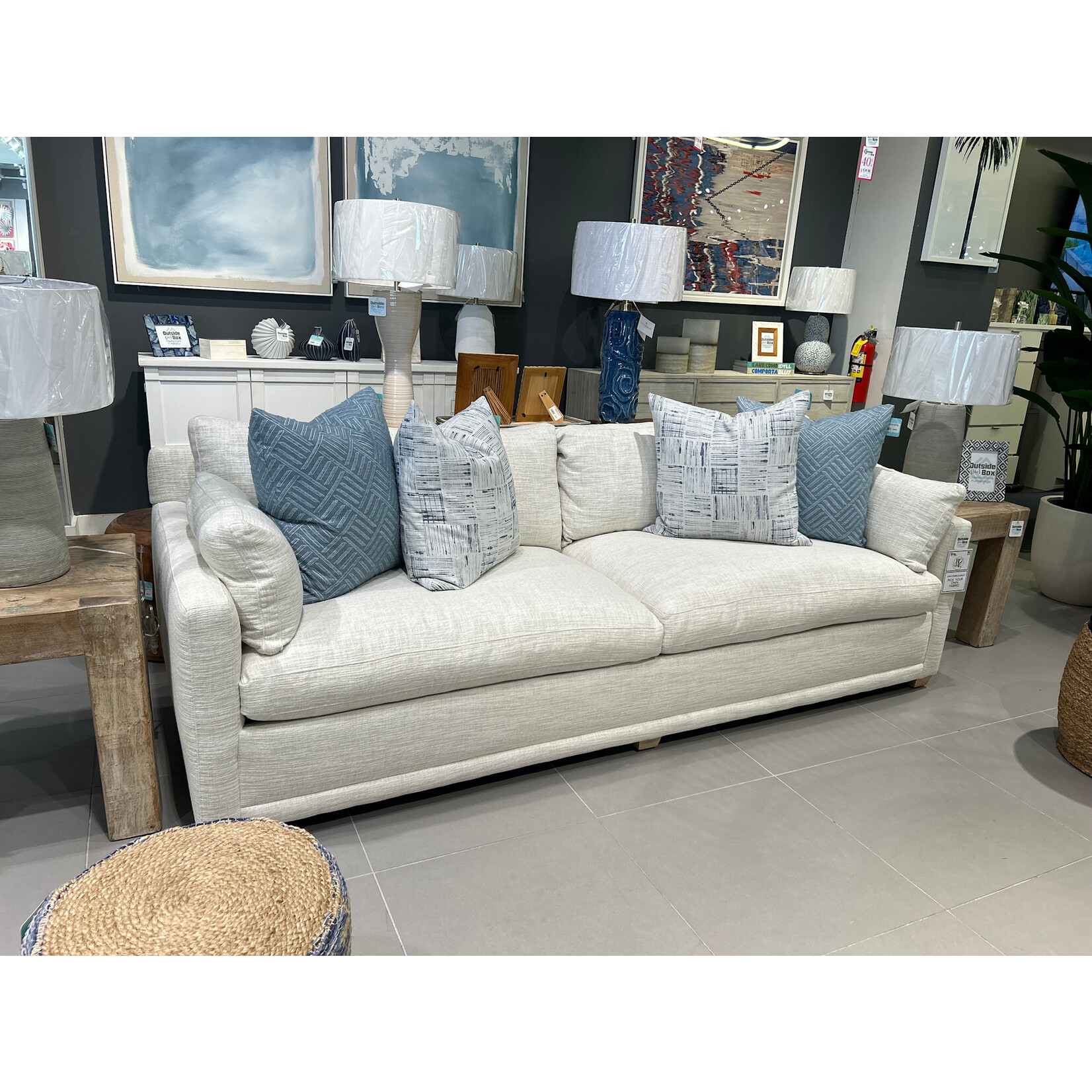 Outside The Box 100" Sylvie Bone White Kid & Wear Proof Performance Upholstered Sofa BU104-43 (AA)
