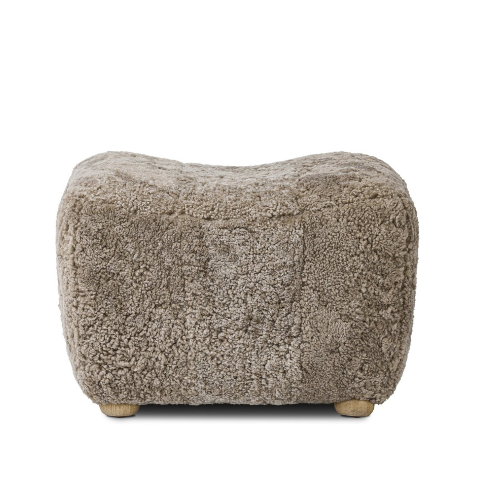 Outside The Box 28x26x19 Oslo Taupe Shearling Boucle & Solid Oak Ottoman