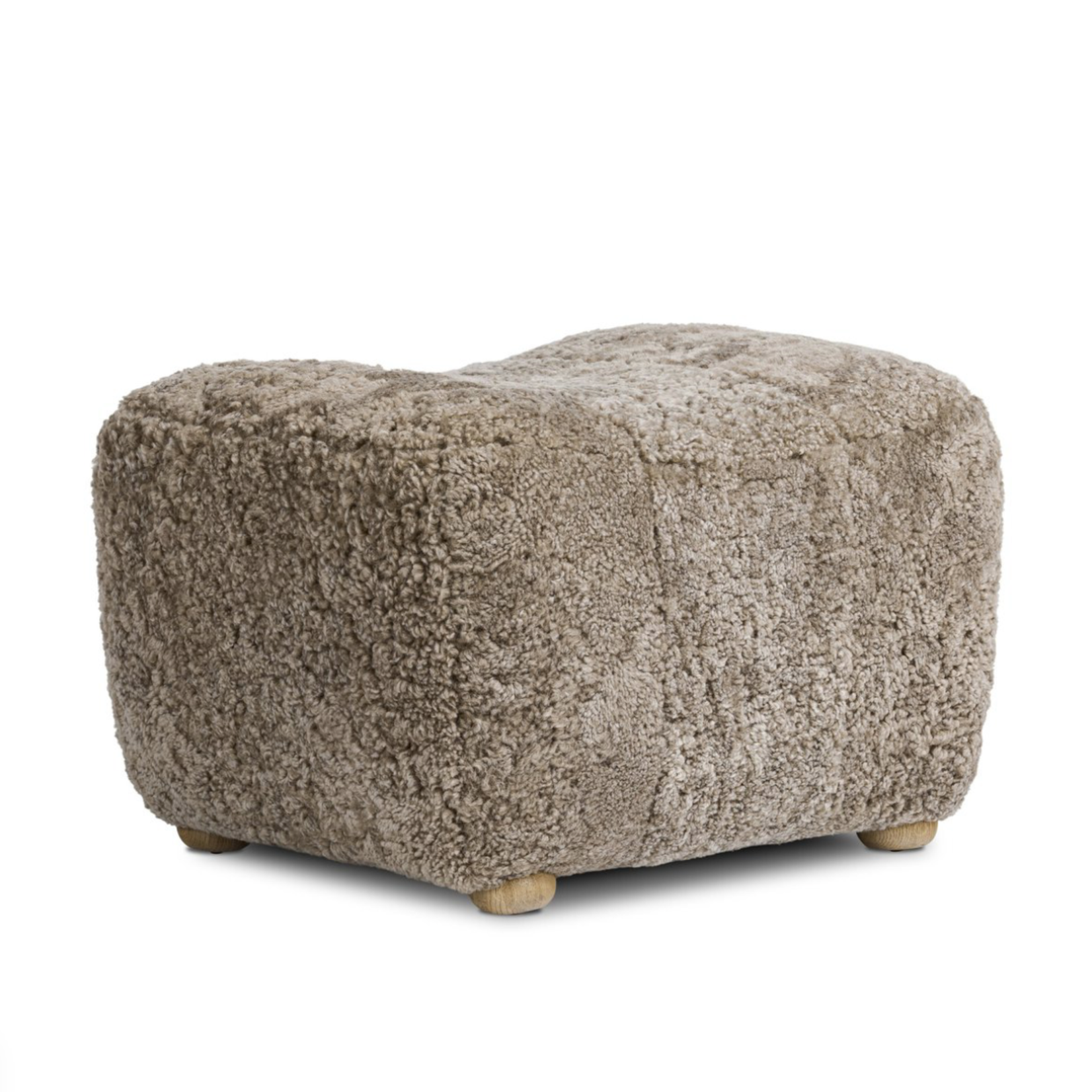 Outside The Box 28x26x19 Oslo Taupe Shearling Boucle & Solid Oak Ottoman