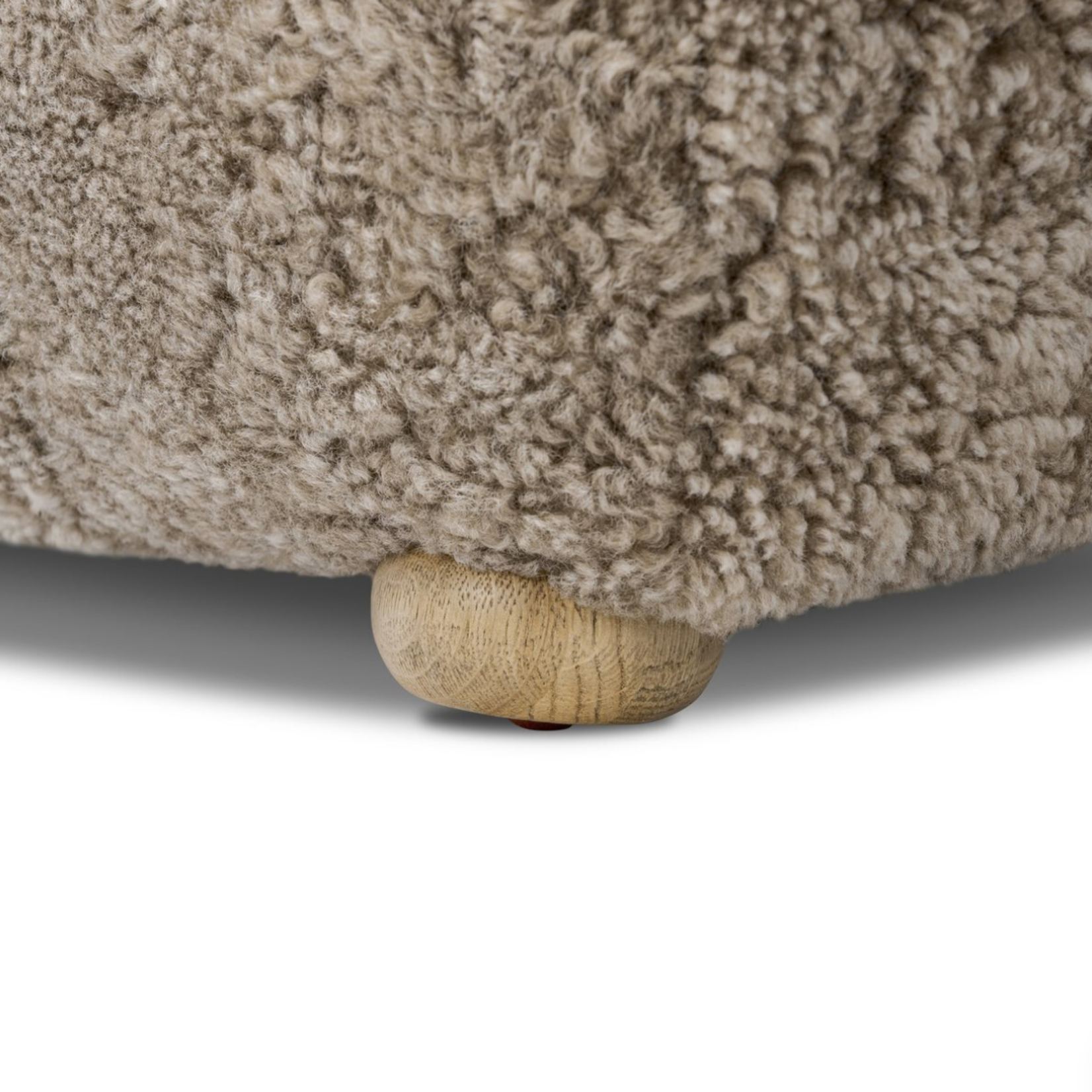 Outside The Box 28x26x19 Oslo Taupe Shearling Boucle & Solid Oak Ottoman