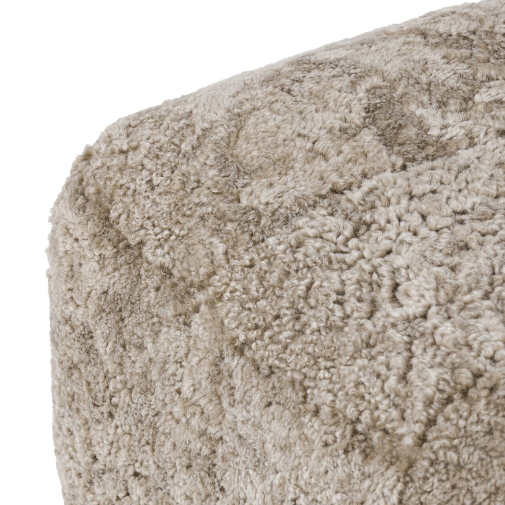Outside The Box 28x26x19 Oslo Taupe Shearling Boucle & Solid Oak Ottoman