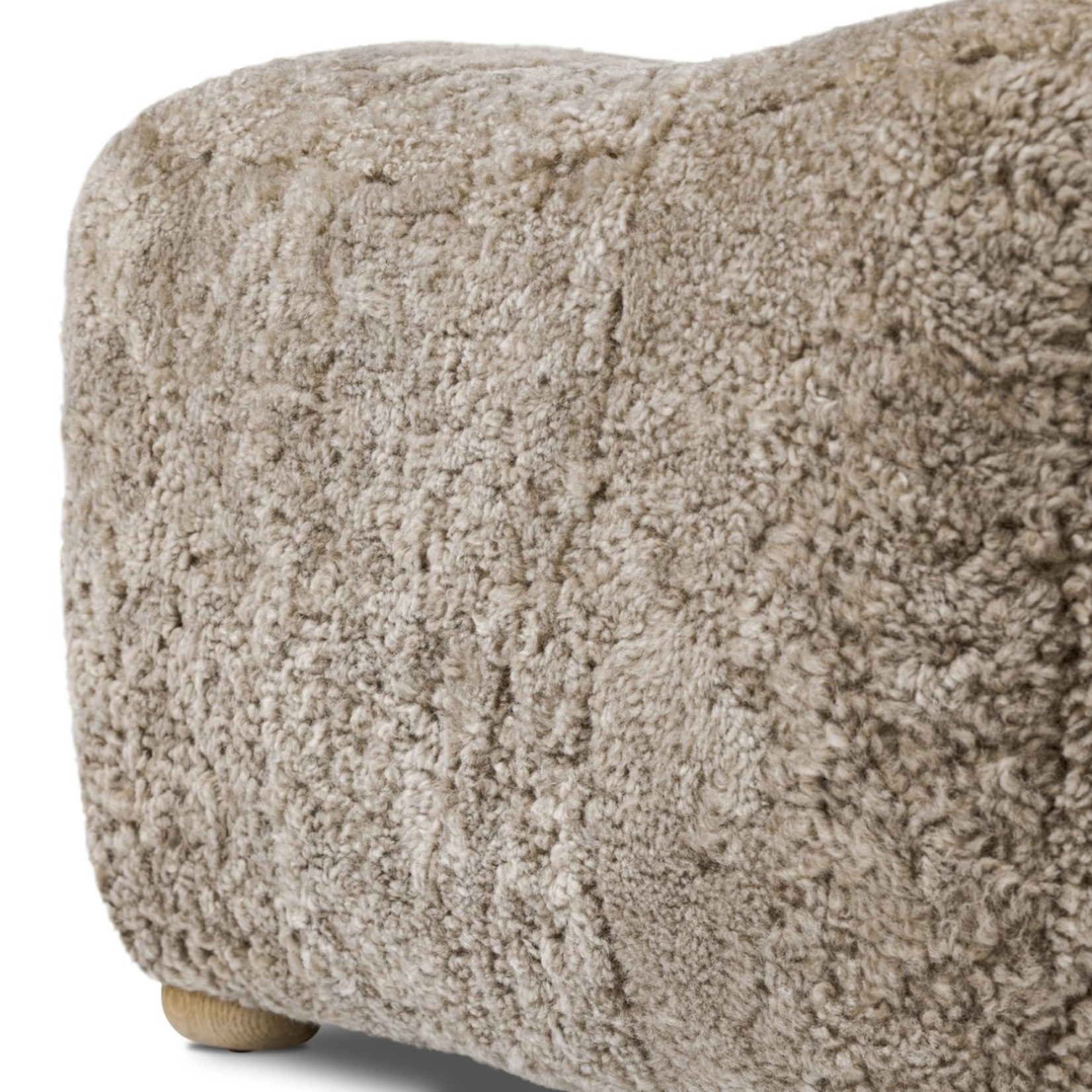 Outside The Box 28x26x19 Oslo Taupe Shearling Boucle & Solid Oak Ottoman