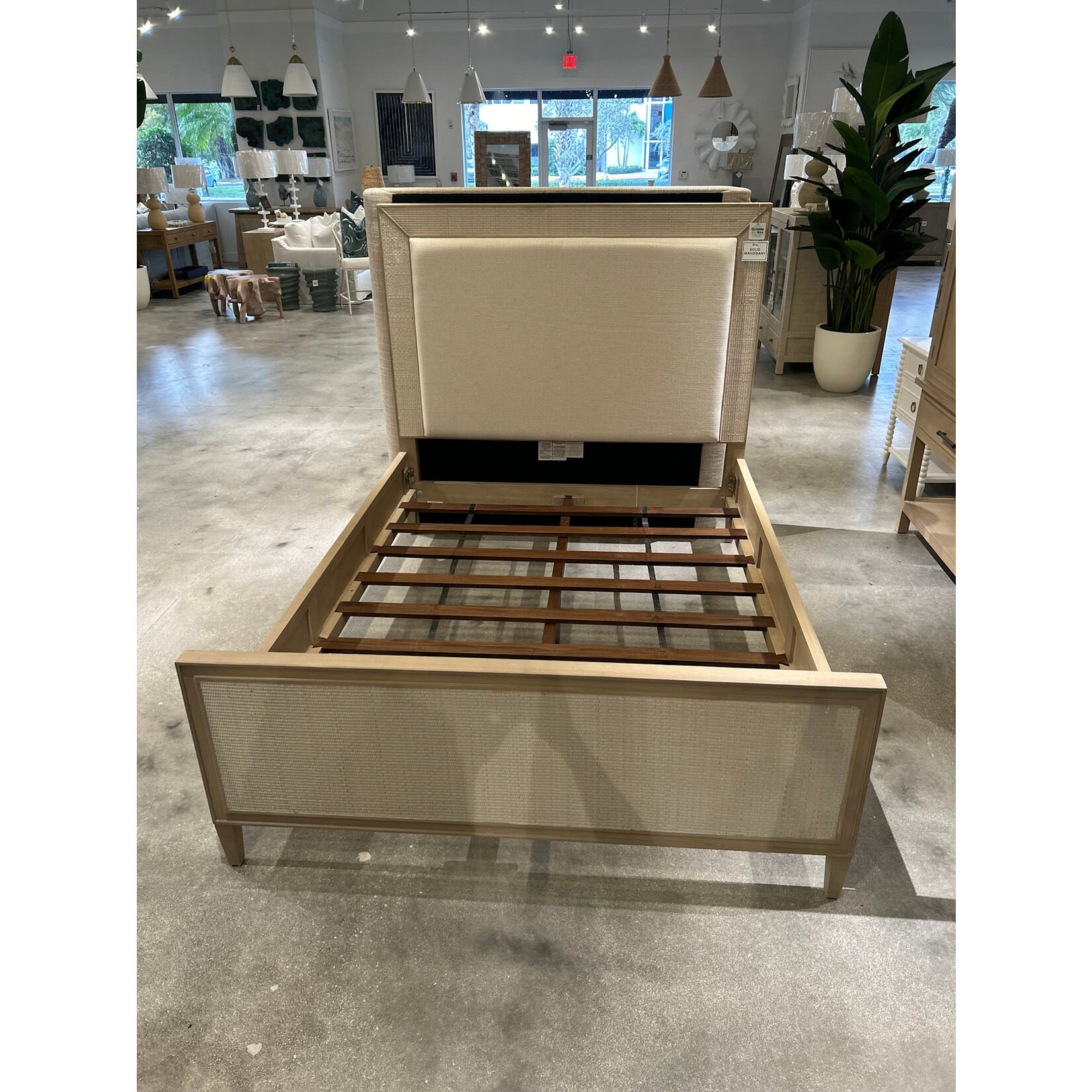 Outside The Box 64x85x60 Belgravia Mahogany & Rattan Upholstered Queen Bed In Sandbar