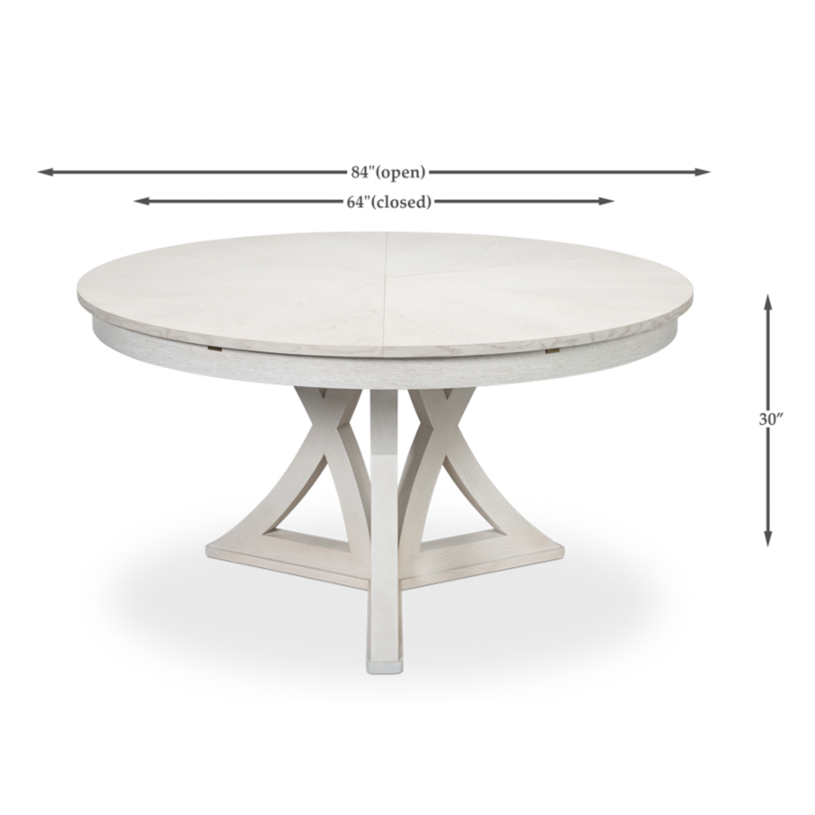 Outside The Box 64" Extends To 84" Casual Jupe White Wash Solid Oak Round Dining Table
