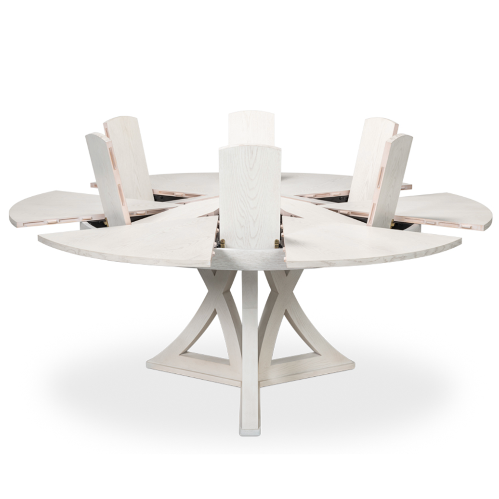 Outside The Box 64" Extends To 84" Casual Jupe White Wash Solid Oak Round Dining Table