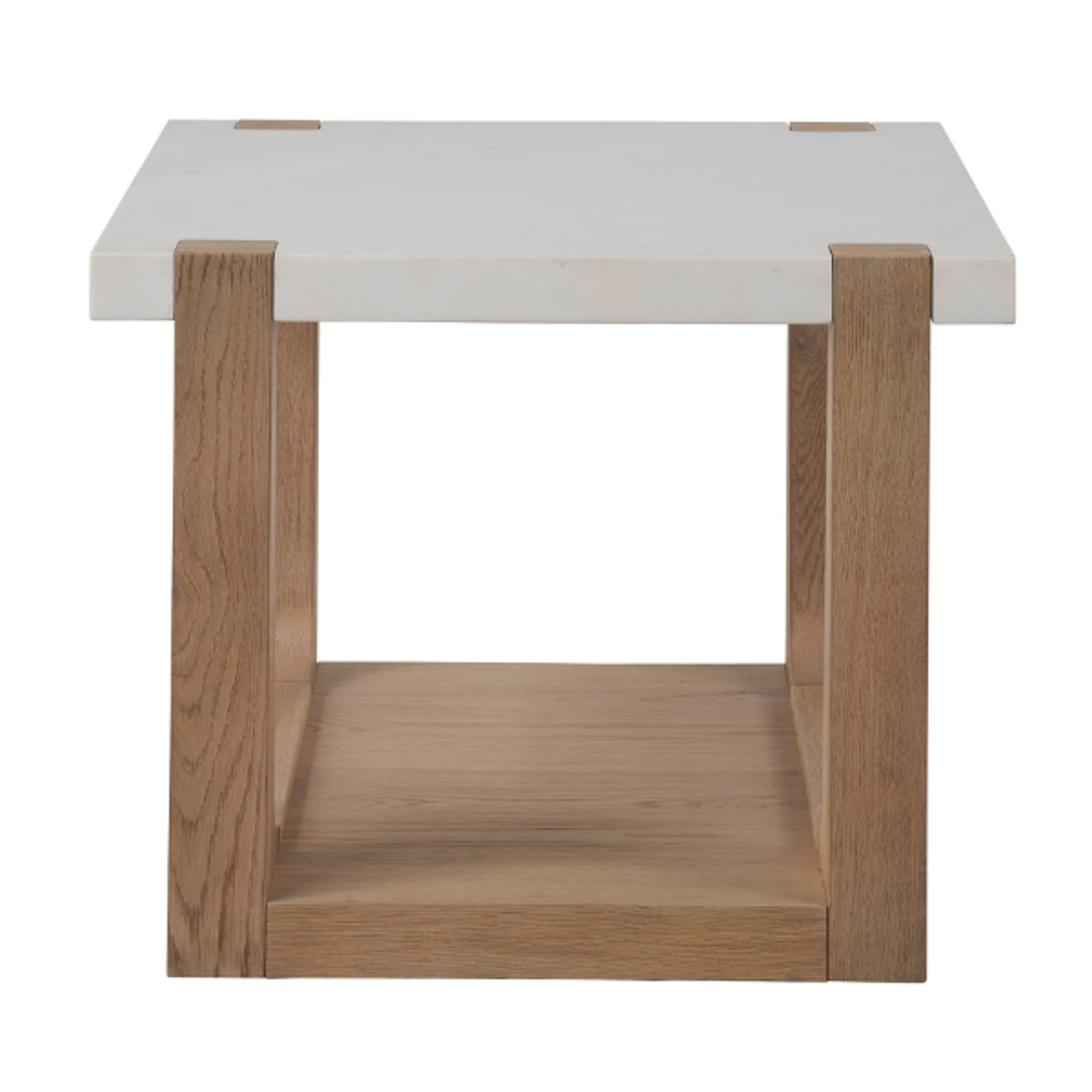 Outside The Box 28x24x22 Ellis Honed White Quartz & Oak Wood Side Table