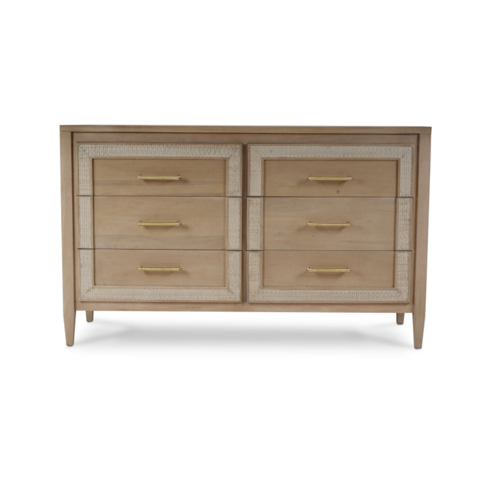 Outside The Box 64x21x39 Belgravia Mahogany & Rattan 6 Drawer Dresser In Sandbar