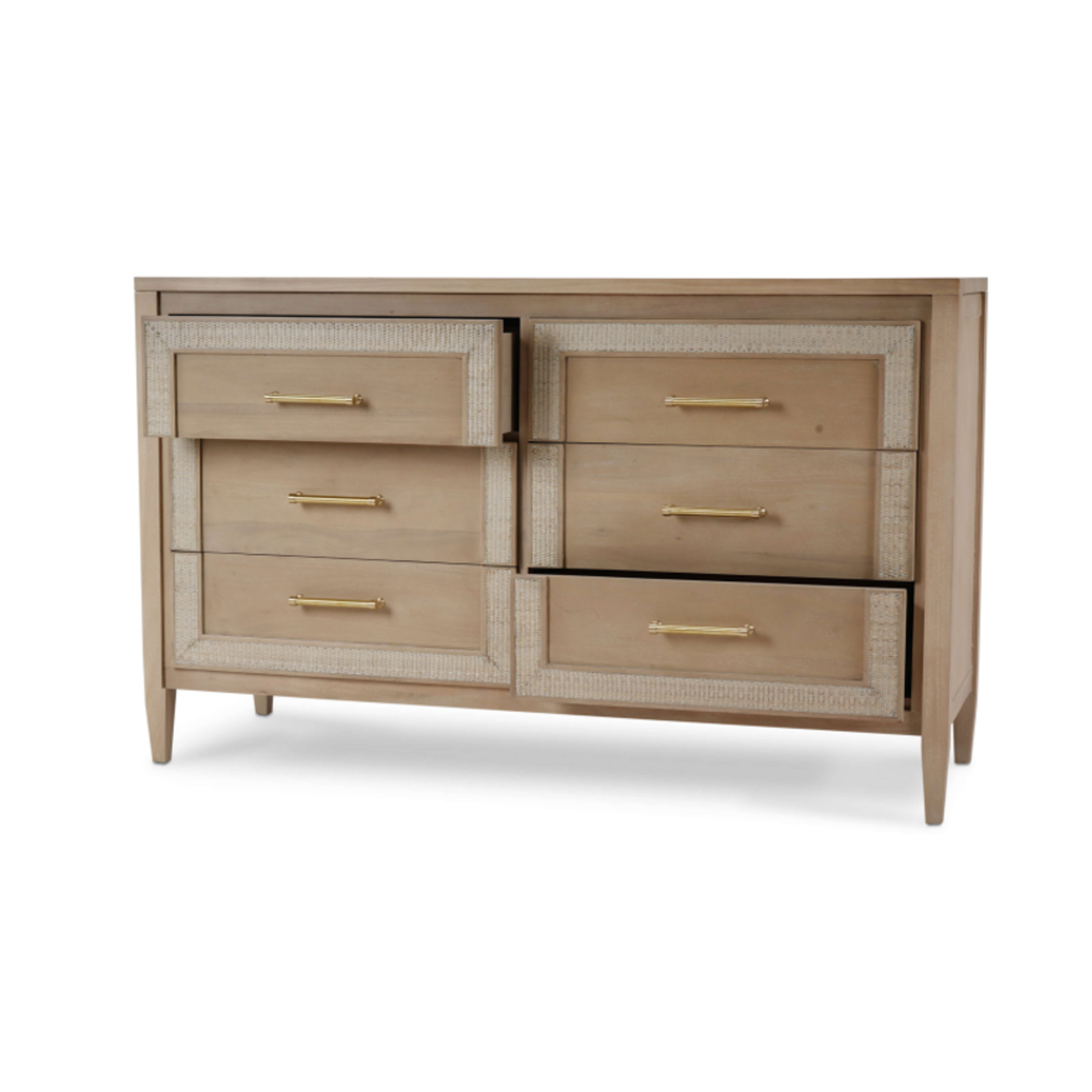 Outside The Box 64x21x39 Belgravia Mahogany & Rattan 6 Drawer Dresser In Sandbar