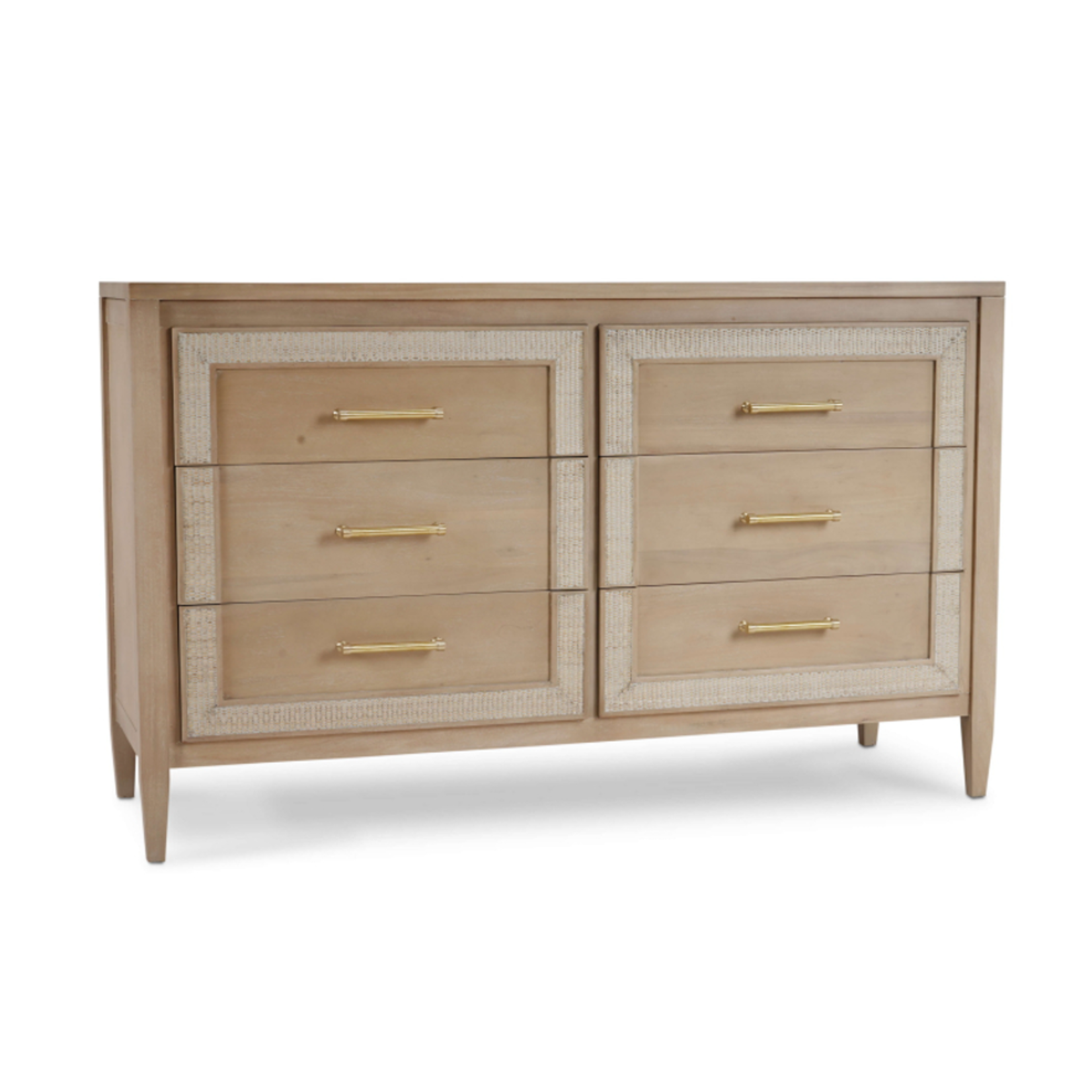 Outside The Box 64x21x39 Belgravia Mahogany & Rattan 6 Drawer Dresser In Sandbar