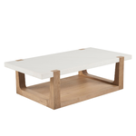 Outside The Box 56x30 Ellis Honed White Quartz & Oak Wood Cocktail / Coffee Table