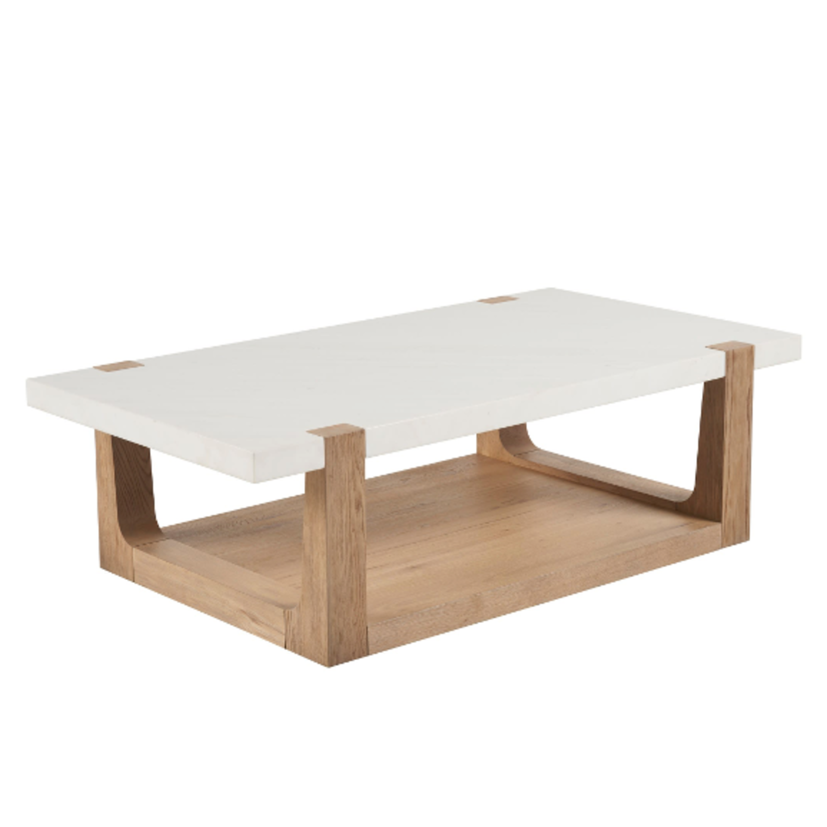 Outside The Box 56x30 Ellis Honed White Quartz & Oak Wood Cocktail / Coffee Table