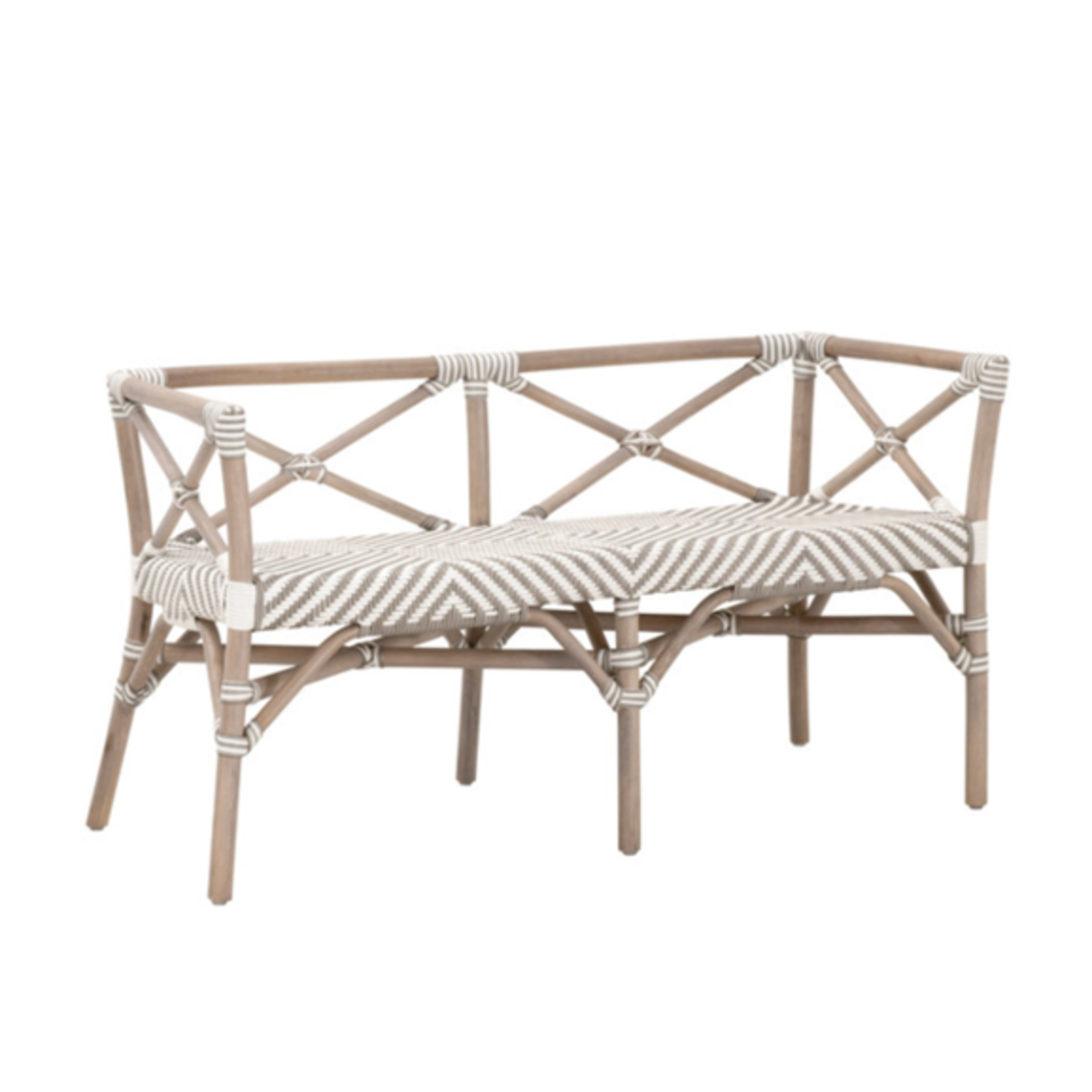 Outside The Box 52x21x27 Palisades Natural Rattan With White & Stone Bench