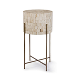 Outside The Box 25" Regina Andrew Natural Bone Inlay Drum Table W/ Antique Brass Legs