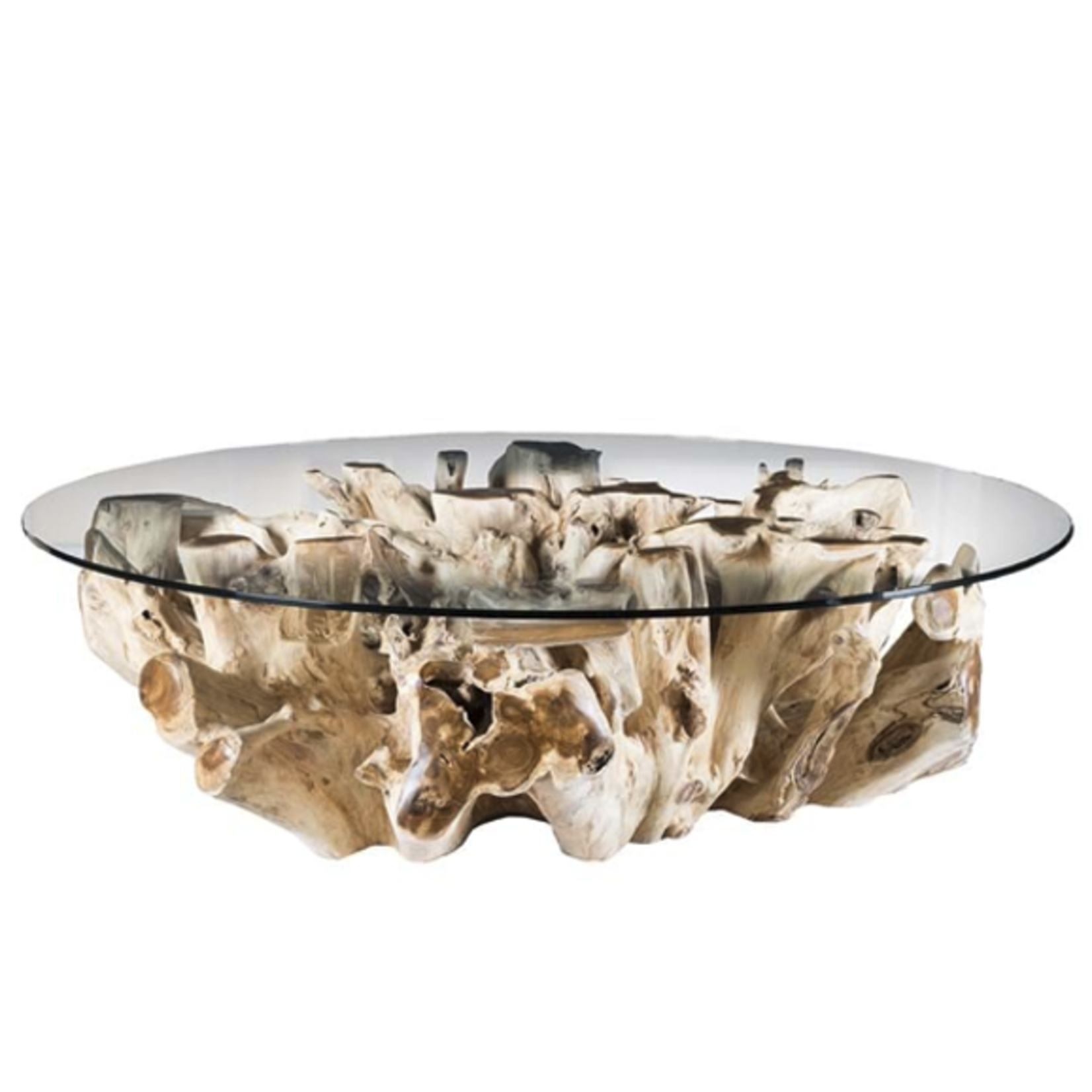 Outside The Box 60" Willow Teak Wood Coffee Table With Glass Top