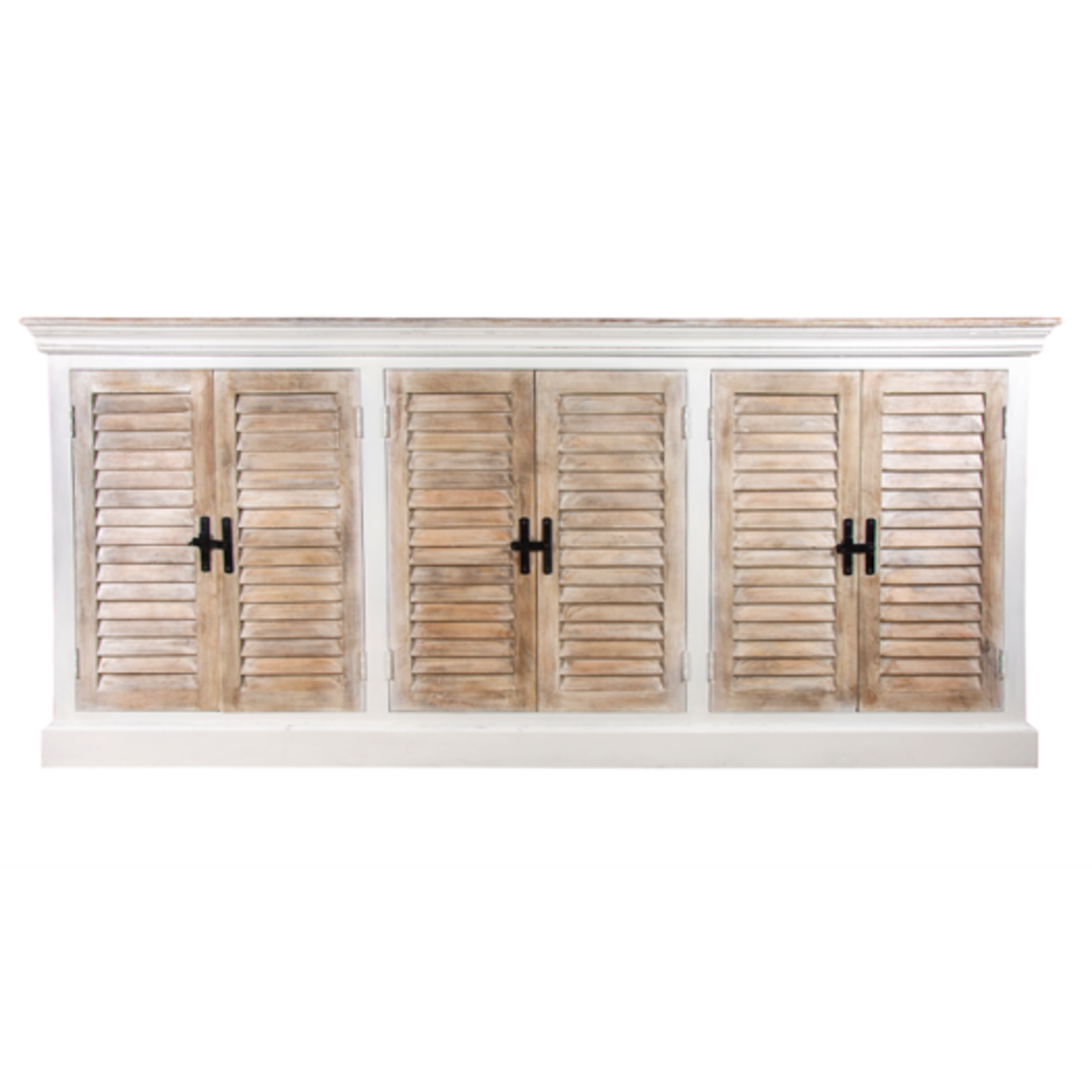 Outside The Box 87x16x39 Shutter White & Natural Solid Mango Wood 6 Door Sideboard