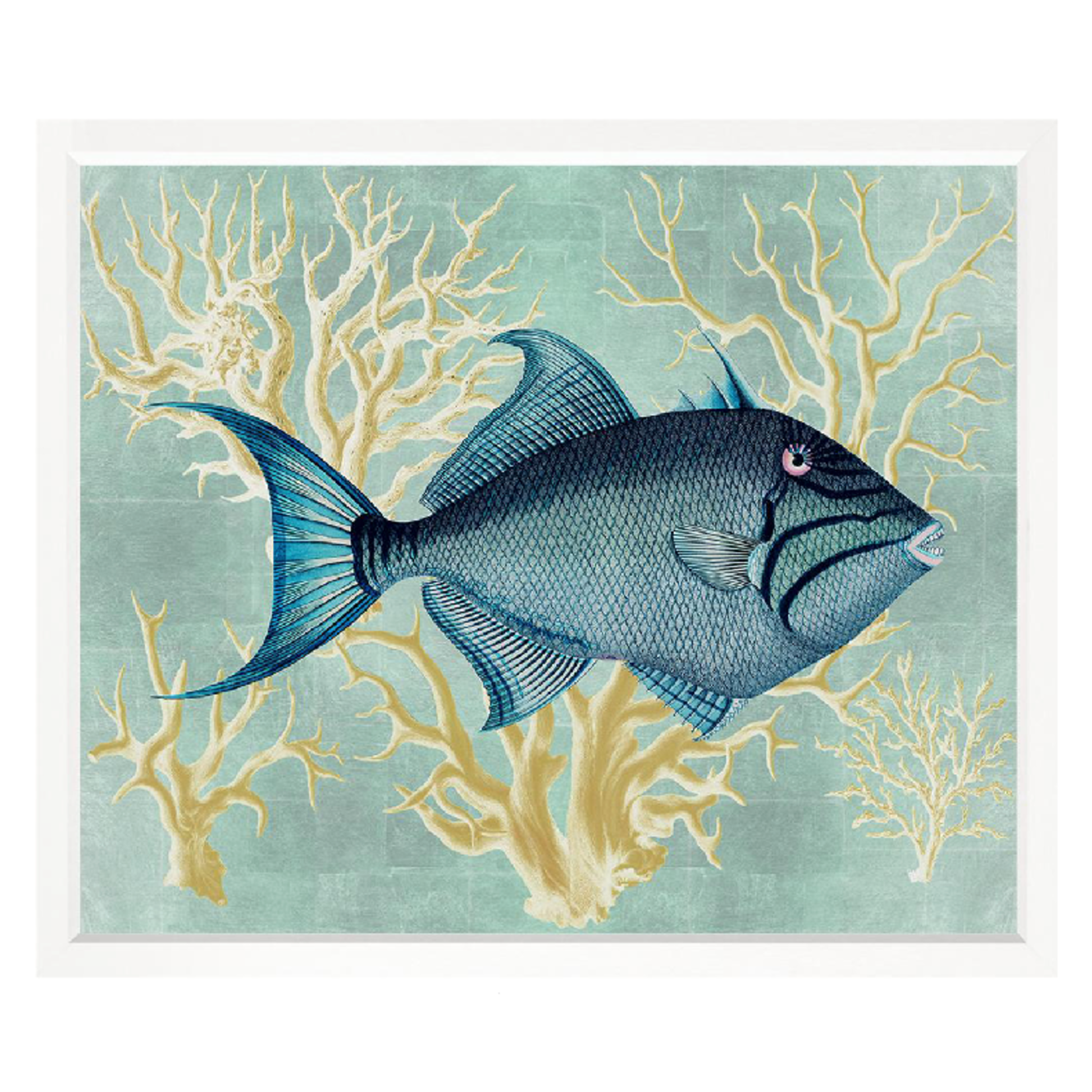 Outside The Box 50x43 Trowbridge Blue Fish 1 White Frame With Linen Slip Art