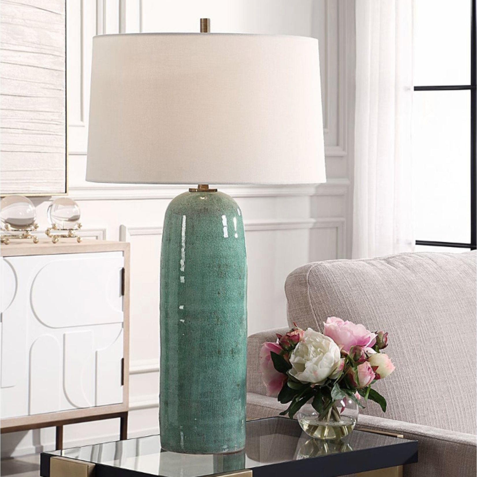 Outside The Box 30" Uttermost Andale Light Crackled Teal Ceramic Table Lamp