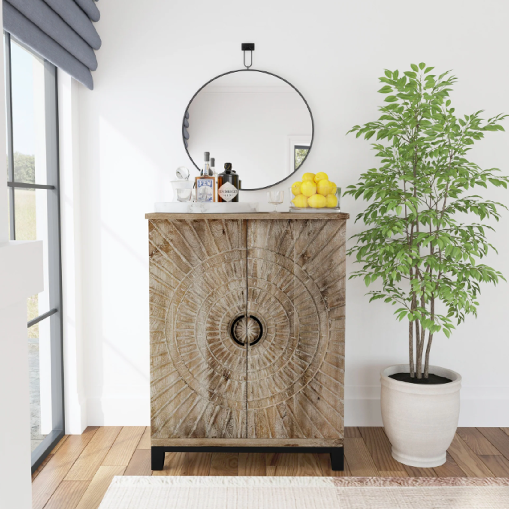 Outside The Box 36x20x47 Vivienne Light Gray Mango Wood Bar Cabinet
