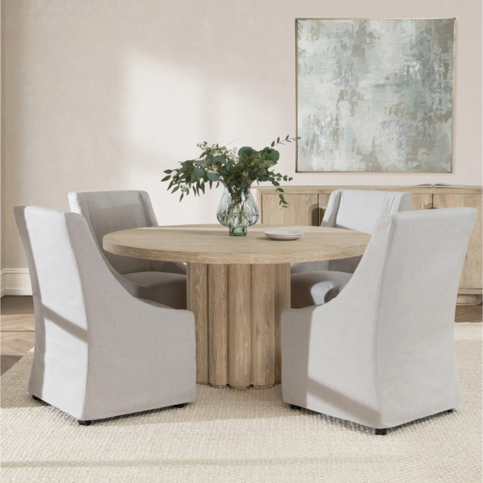 Outside The Box 55" Arbor Solid Oak White Washed Wood Round Dining Table