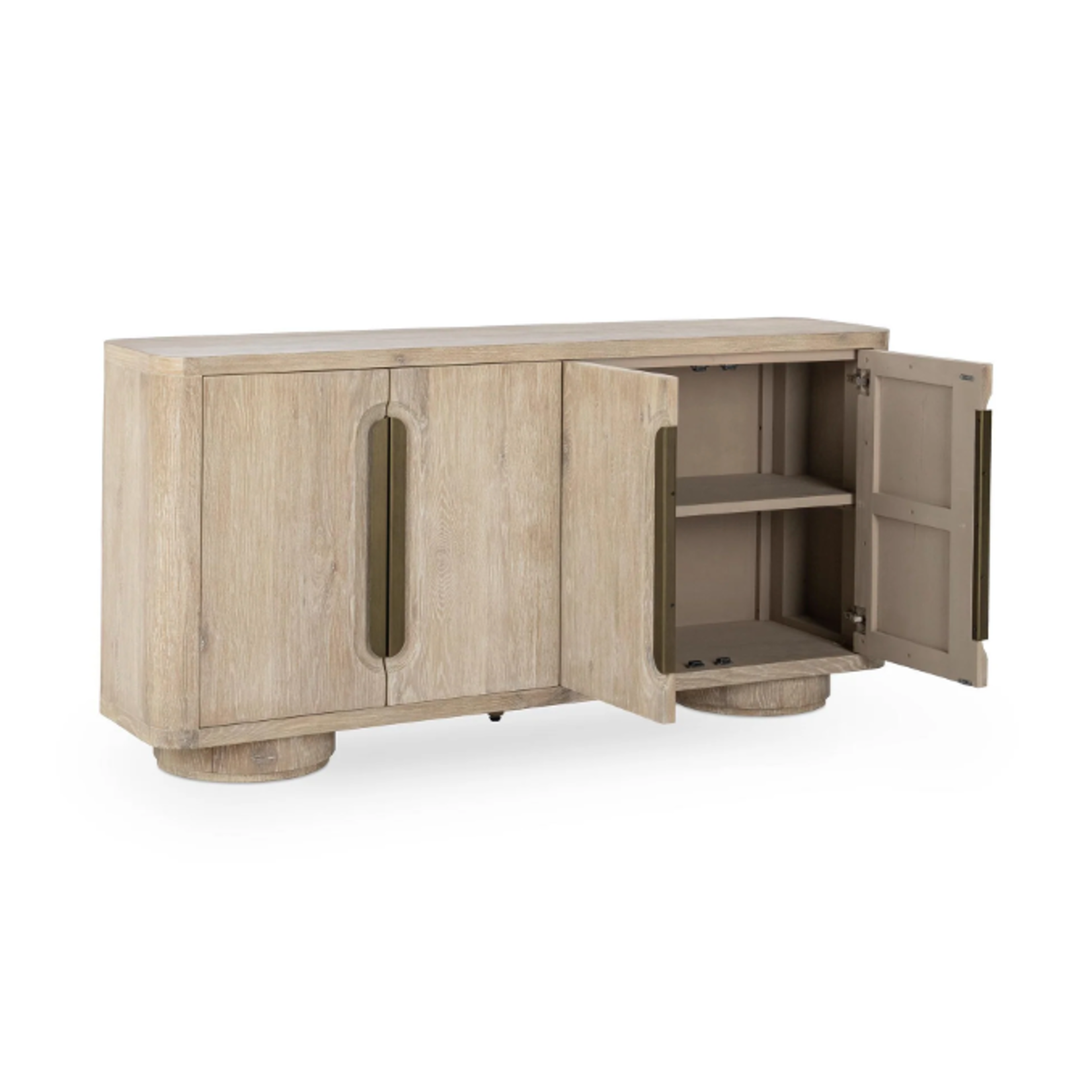 Outside The Box 74x18x36 Arbor Solid Oak White Washed Wood 4 Door Buffet / Server