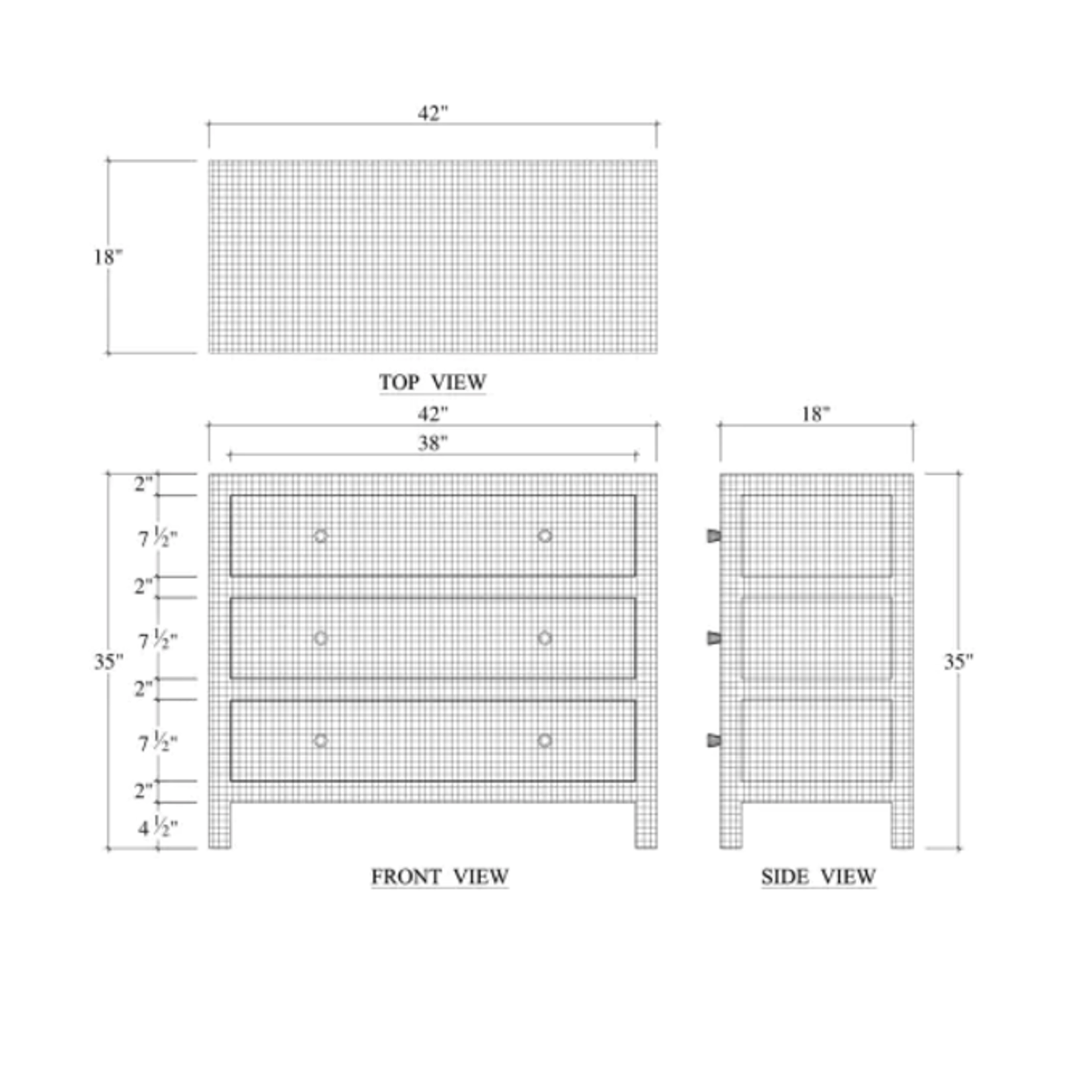 Outside The Box 42x18x35 Kagu Mahogany 3 Drawer Dresser Raffia Natural - RFRW