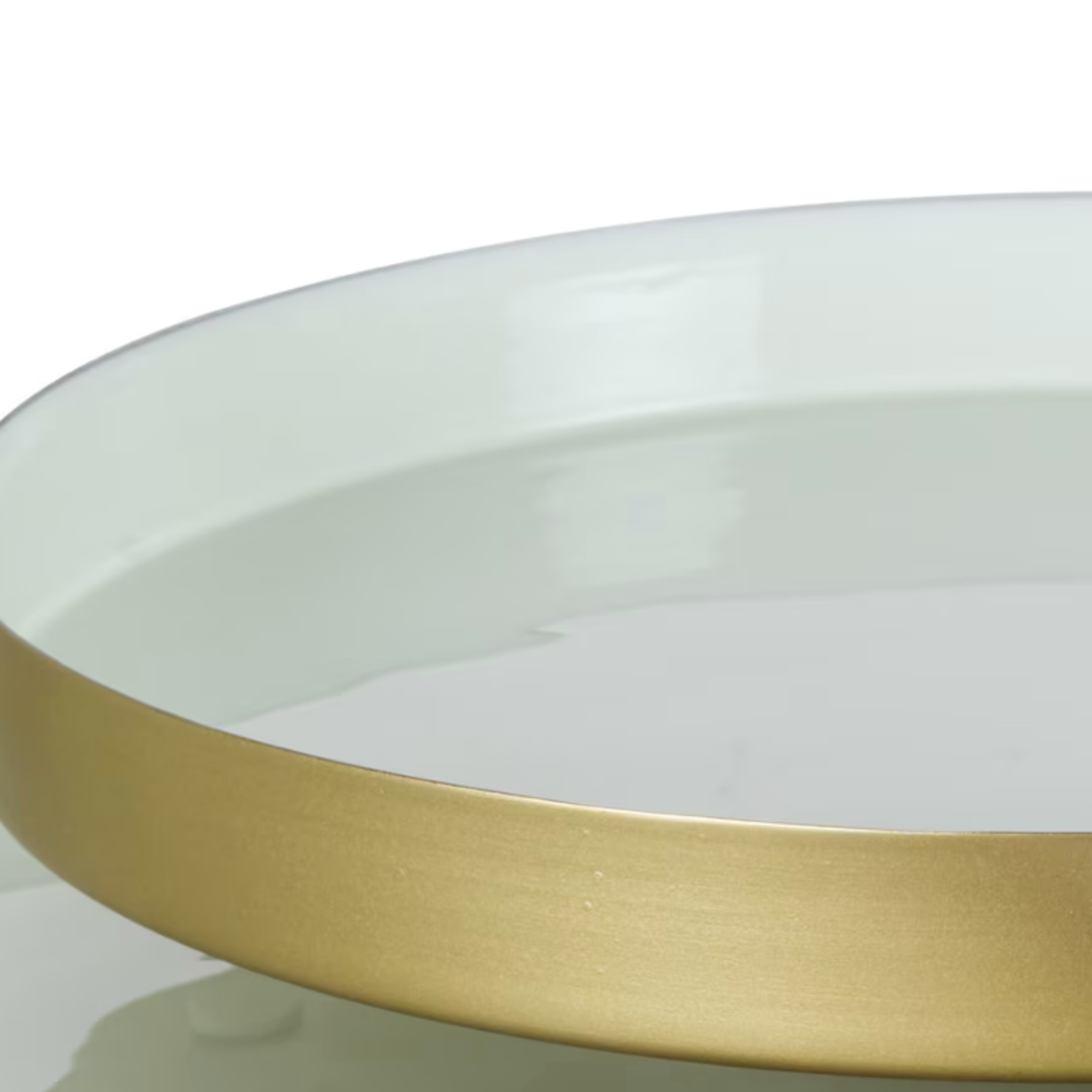 Outside The Box 16" Seafoam Enamel & Brass Round Tray