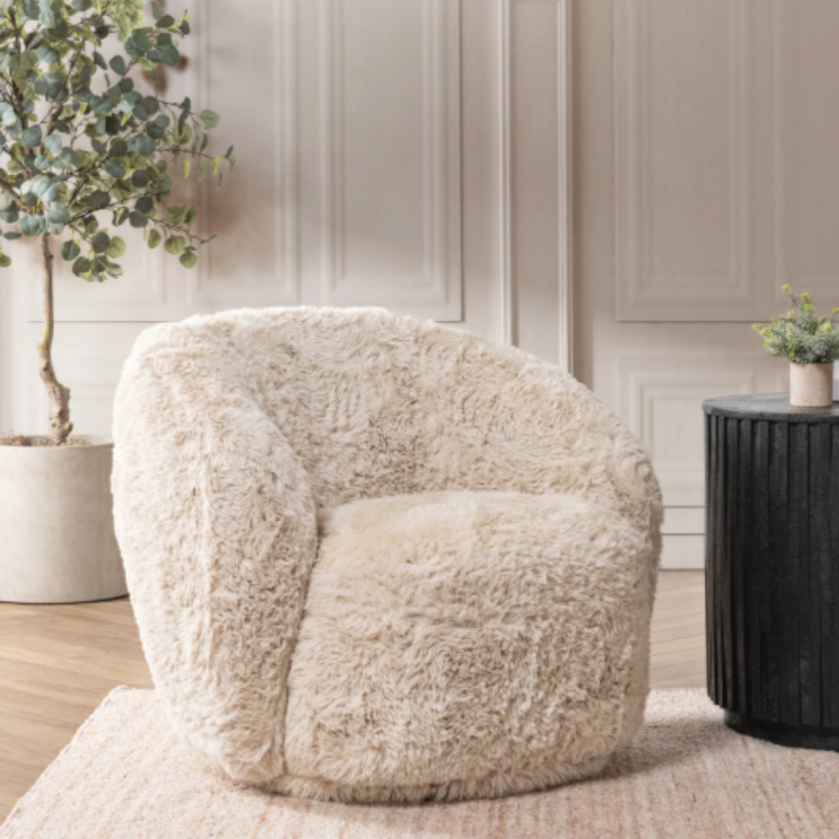 Outside The Box Adley Sand Plush Swivel Accent Chair