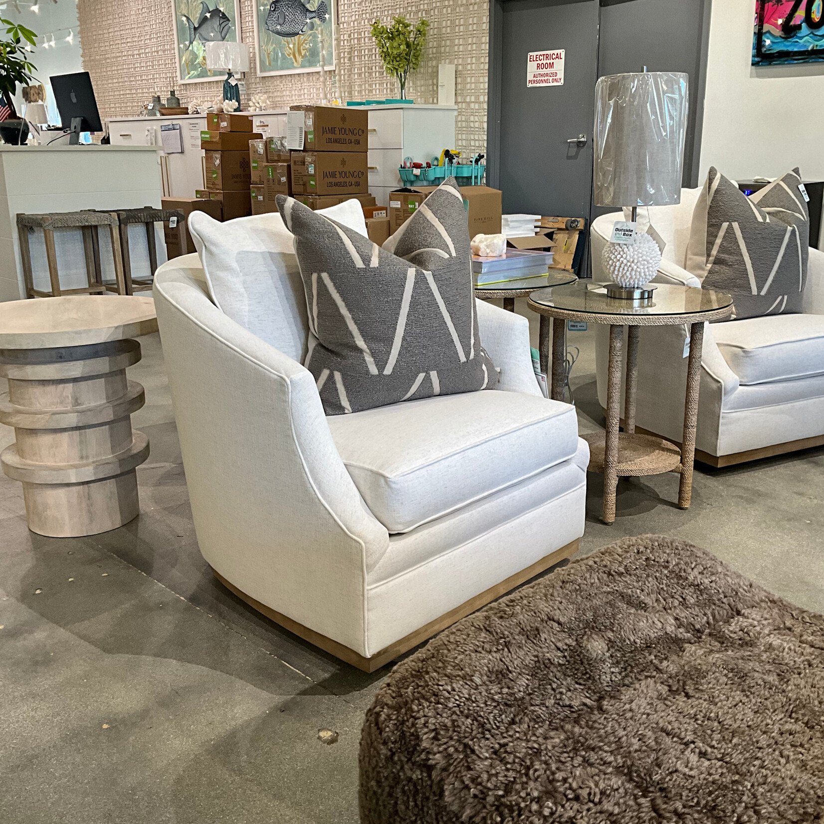 Outside The Box Emmerson Nomad Snow Crypton Performance Kid Proof Upholstered Swivel Chair 102CR-19 (Z)