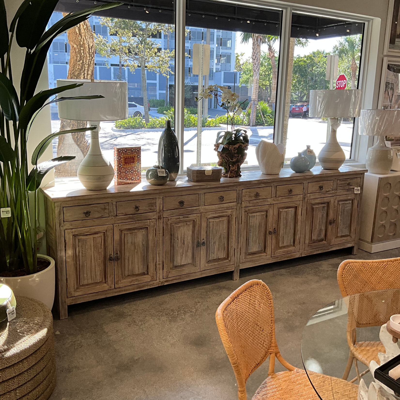 Outside The Box 128x16x37 White Washed Reclaimed Wood 8 Drawer Sideboard