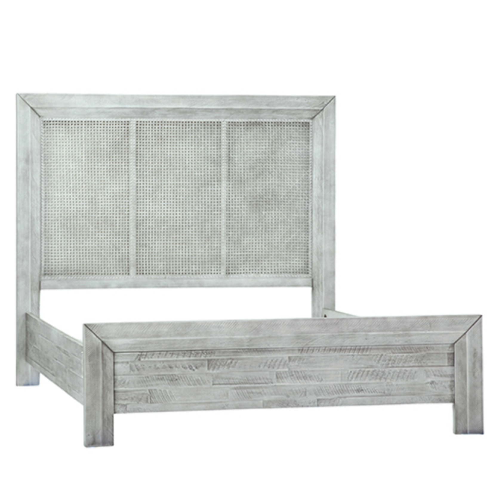 Outside The Box 66x85x59 Geneva Grey Reclaimed Acacia Wood & Rattan Insert Queen Bed