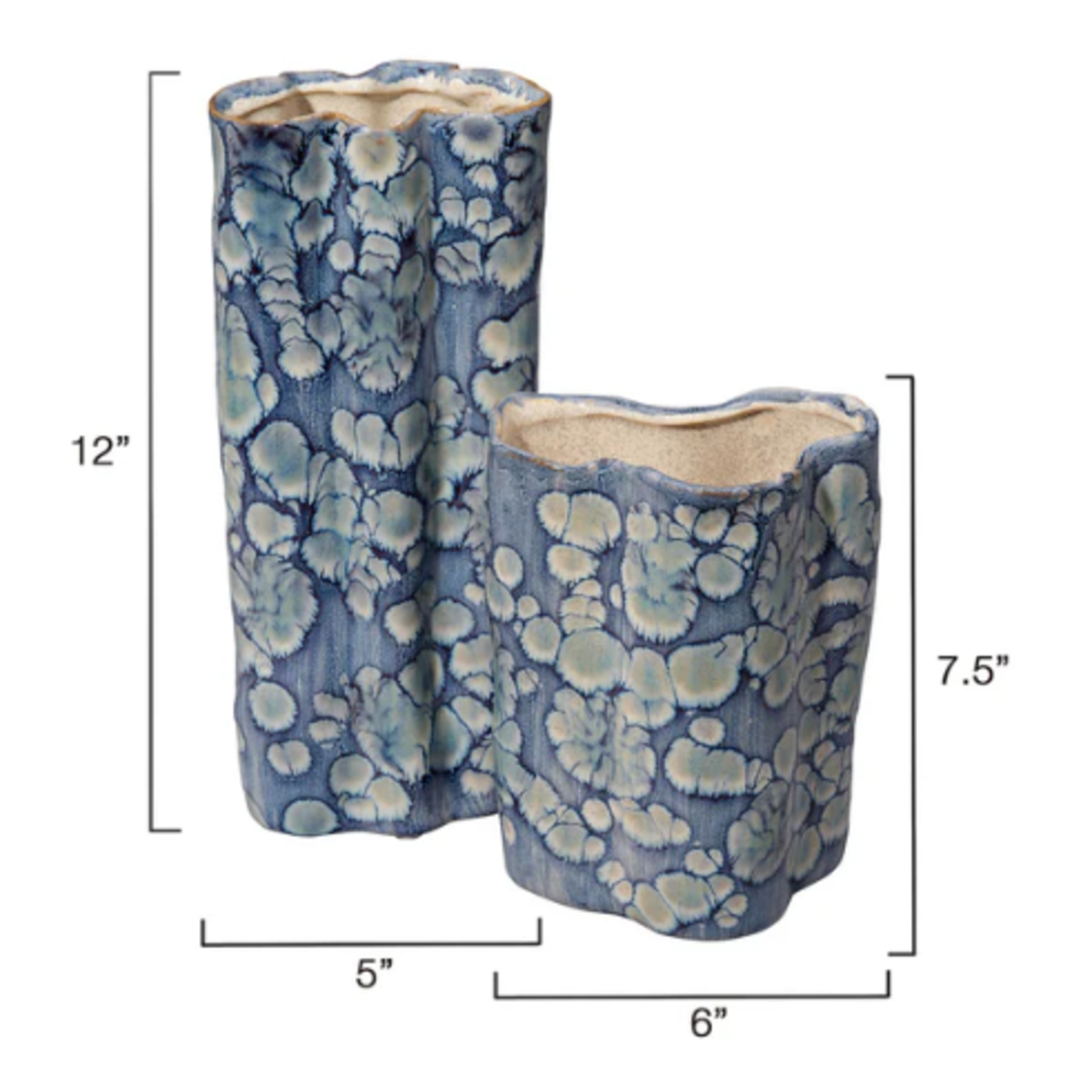 Outside The Box 12" & 8" Set Of 2 Cloud Blue & White Ceramic Vase