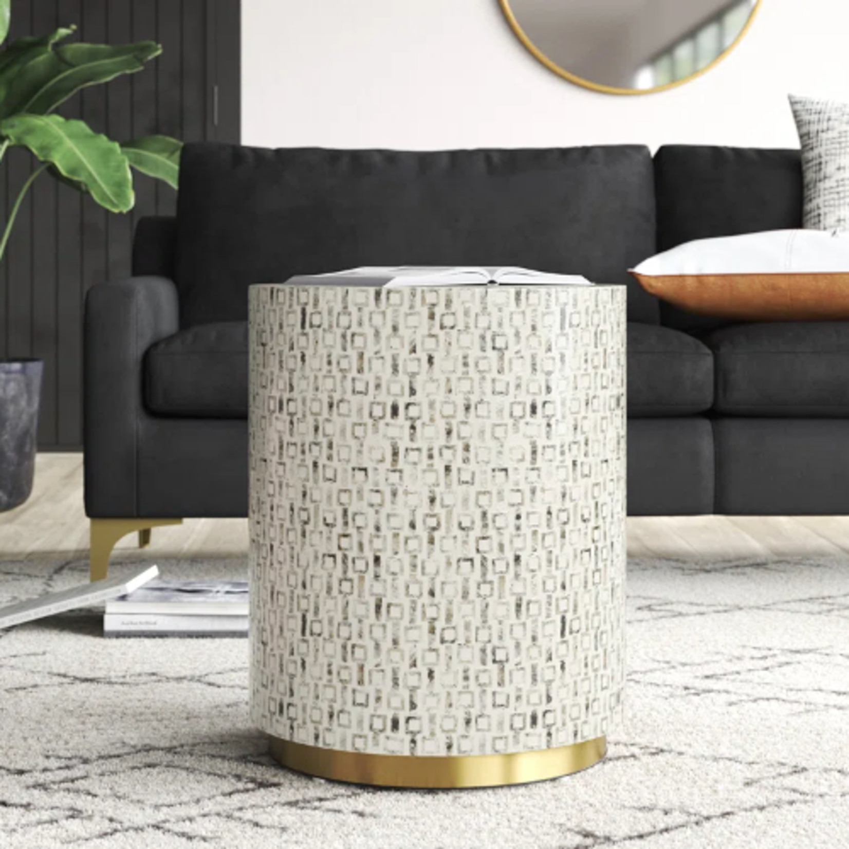 Outside The Box 18x22 White & Shell Inlay Round Side Table