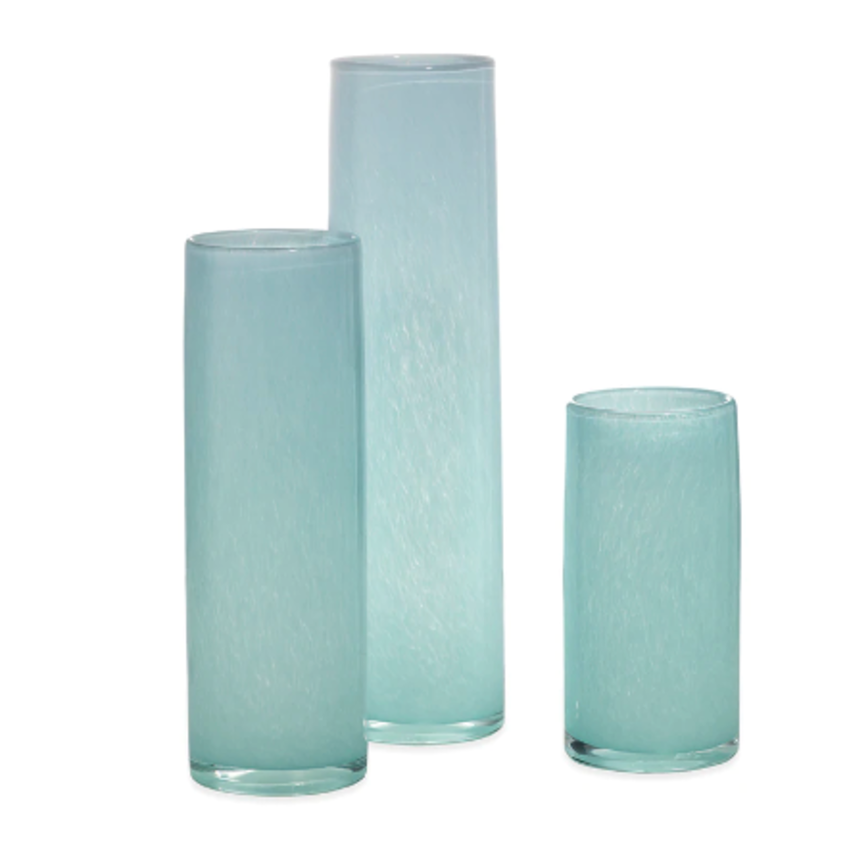Outside The Box 8", 12" & 16" Set Of 3 Gwendolyn Hand Blown Vases In Sky Blue