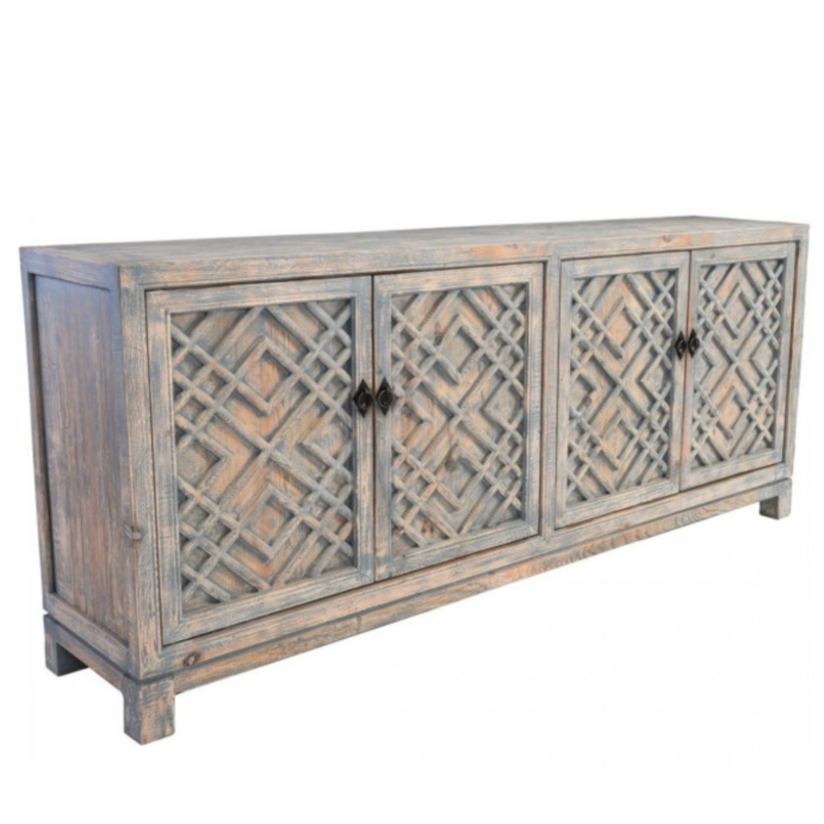 Outside The Box 85x18x36 Antigua Coastal Blue Wash Reclaimed Pine Cabinet