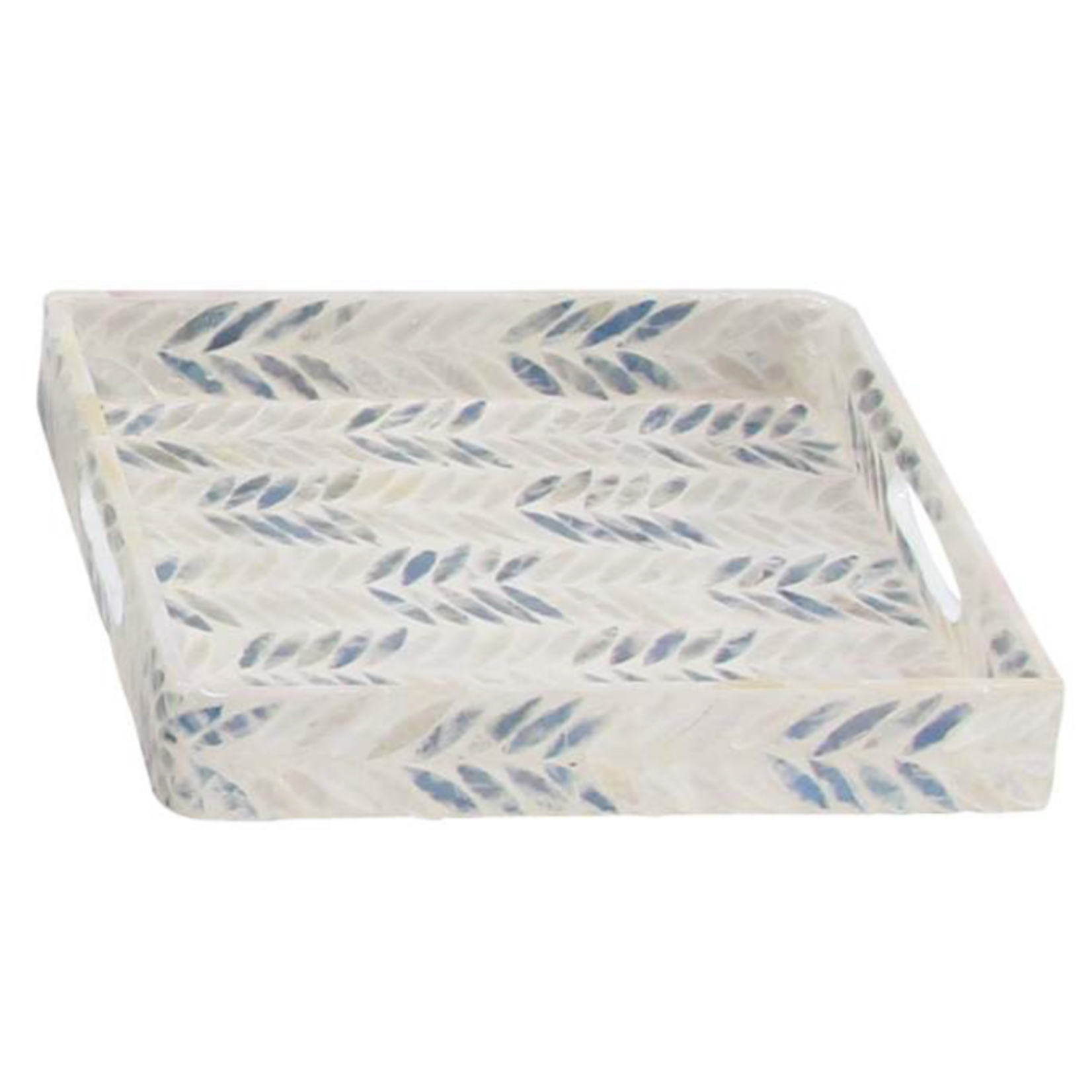 Outside The Box 16", 14" & 13" Set Of 3 White & Blue Mother Of Pearl Checkerboard Serving Trays