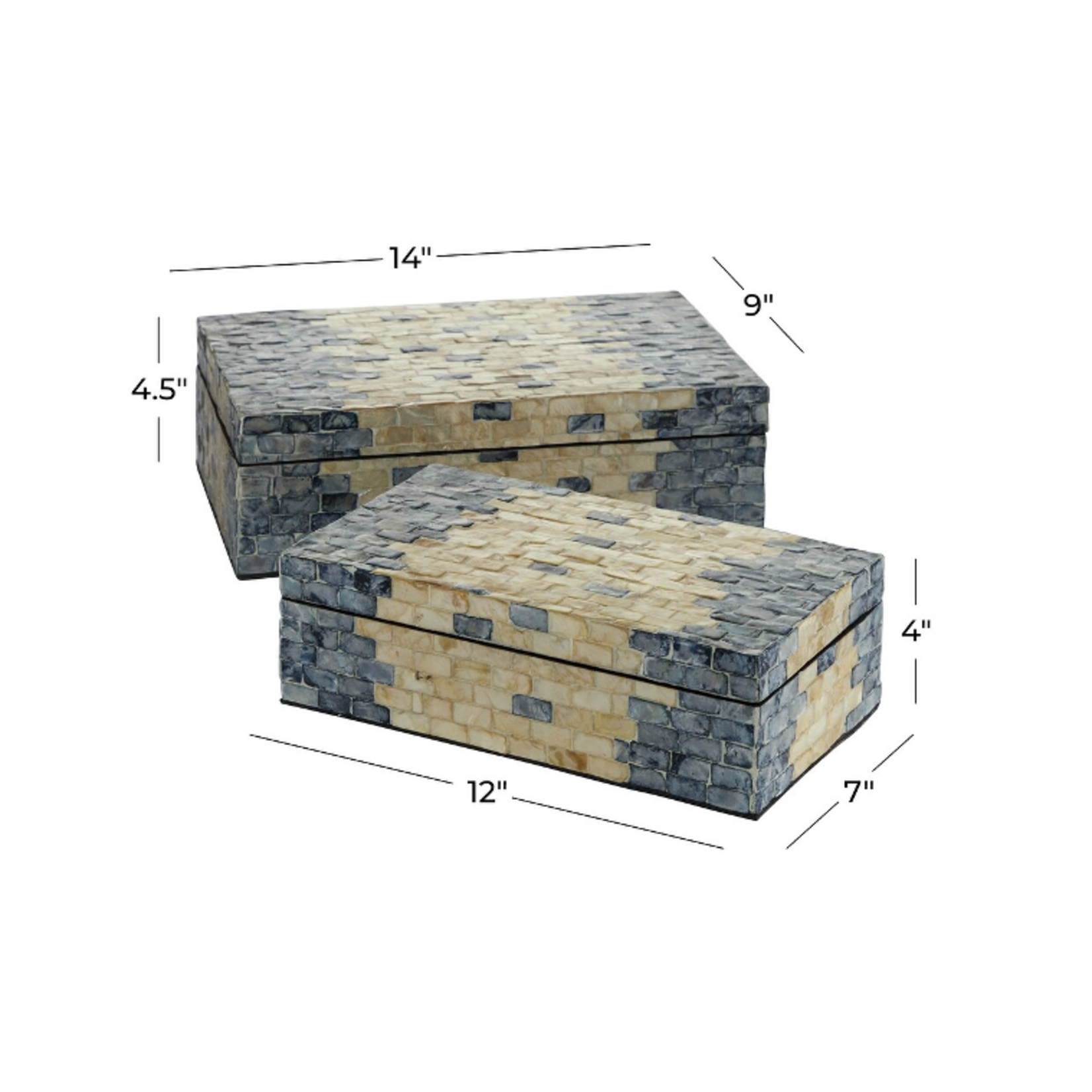 Outside The Box 14" & 12" Set Of 2 Amber & Blue Mother Of Pearl Capiz Shell Decorative Boxes