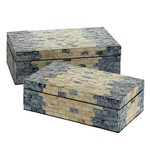 Outside The Box 14" & 12" Set Of 2 Amber & Blue Mother Of Pearl Capiz Shell Decorative Boxes