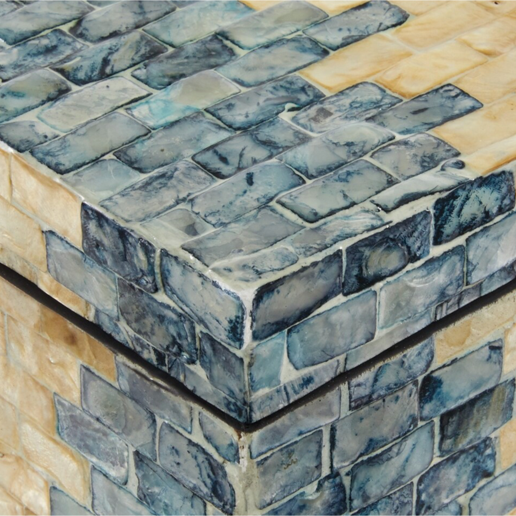 Outside The Box 14" & 12" Set Of 2 Amber & Blue Mother Of Pearl Capiz Shell Decorative Boxes