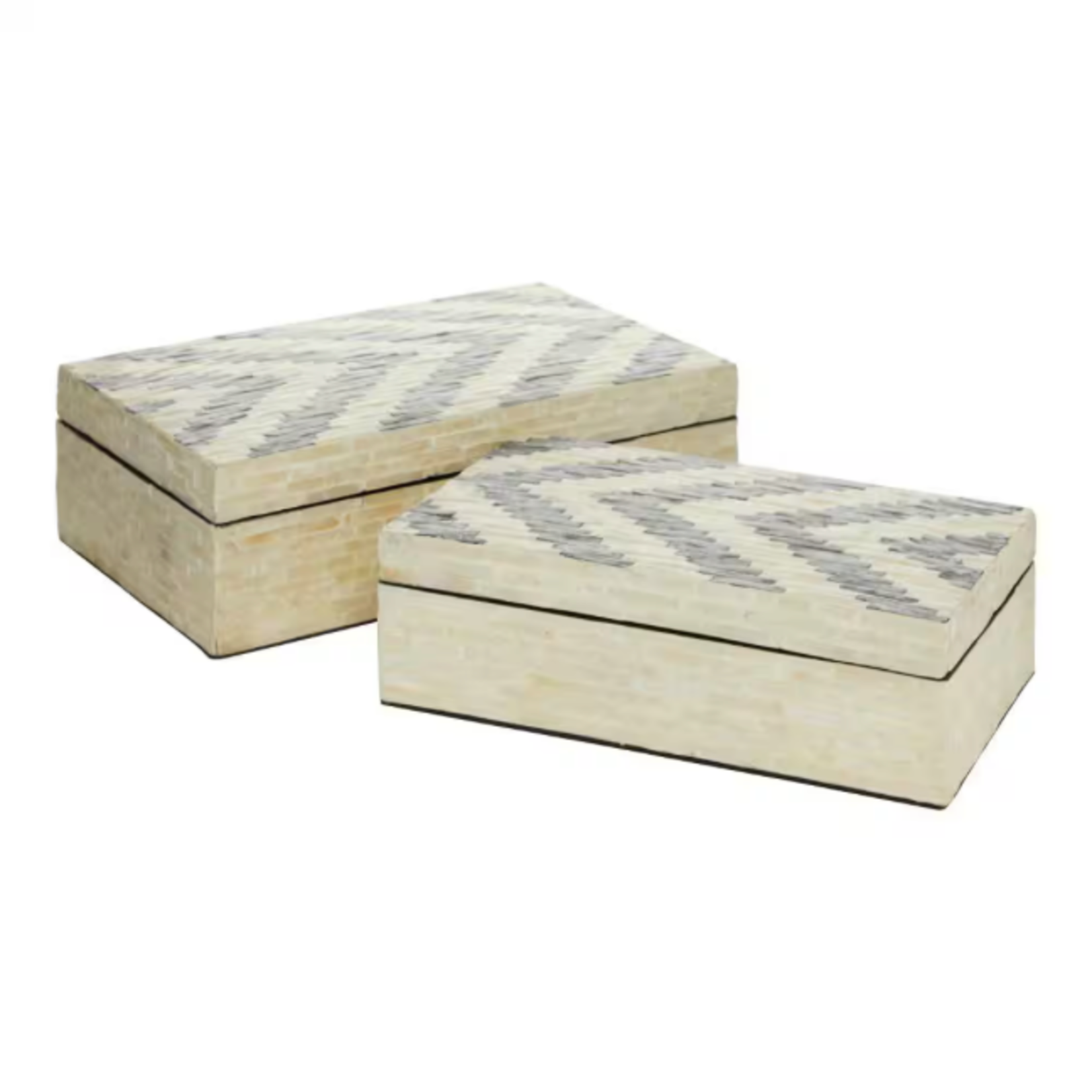 Outside The Box 14" & 12" Set Of 2 Cream & Black Mother Of Pearl Shell Decorative Boxes