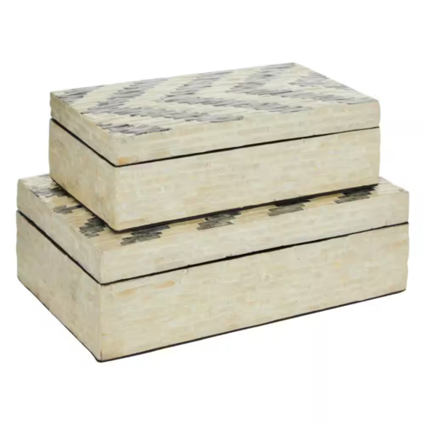 Outside The Box 14" & 12" Set Of 2 Cream & Black Mother Of Pearl Shell Decorative Boxes