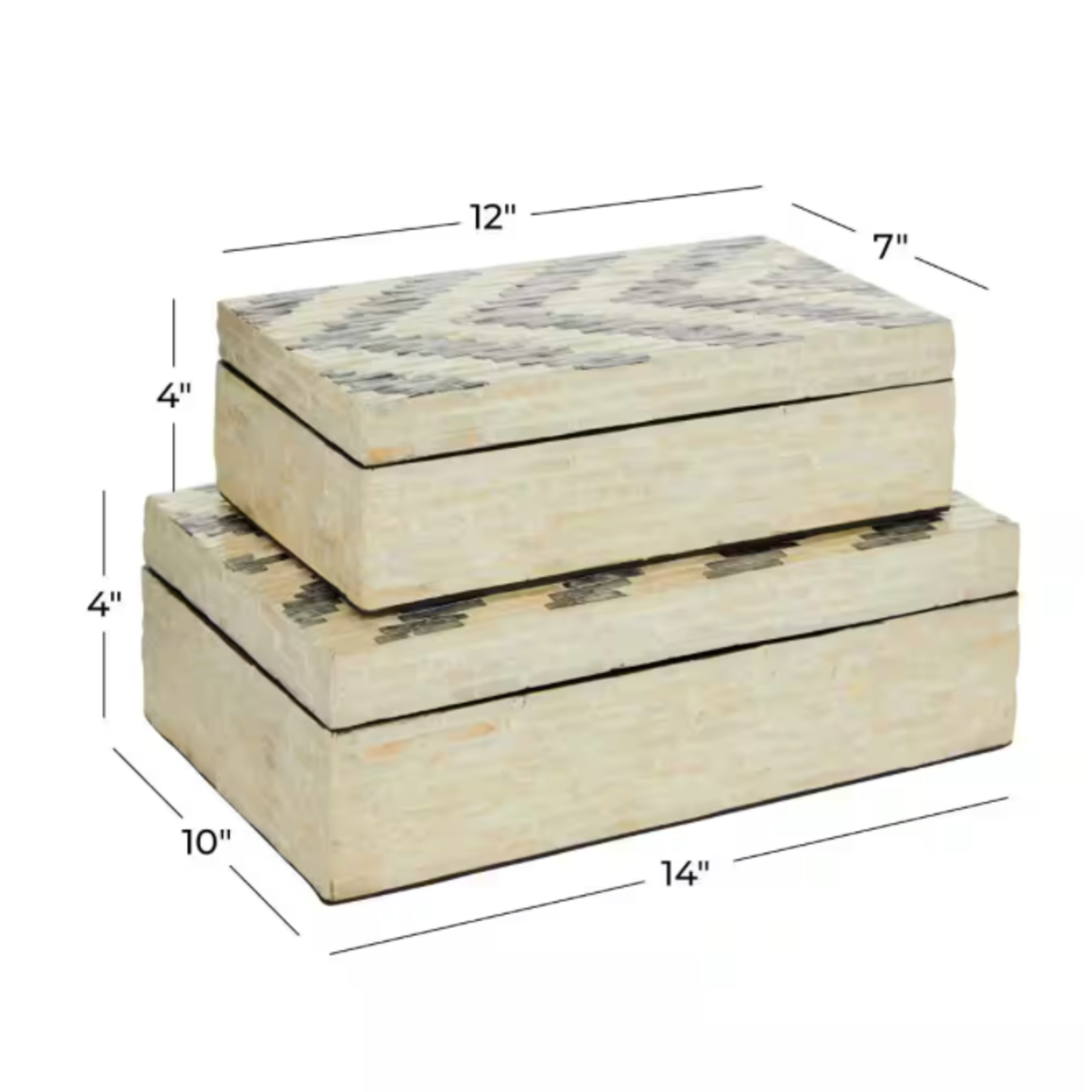 Outside The Box 14" & 12" Set Of 2 Cream & Black Mother Of Pearl Shell Decorative Boxes