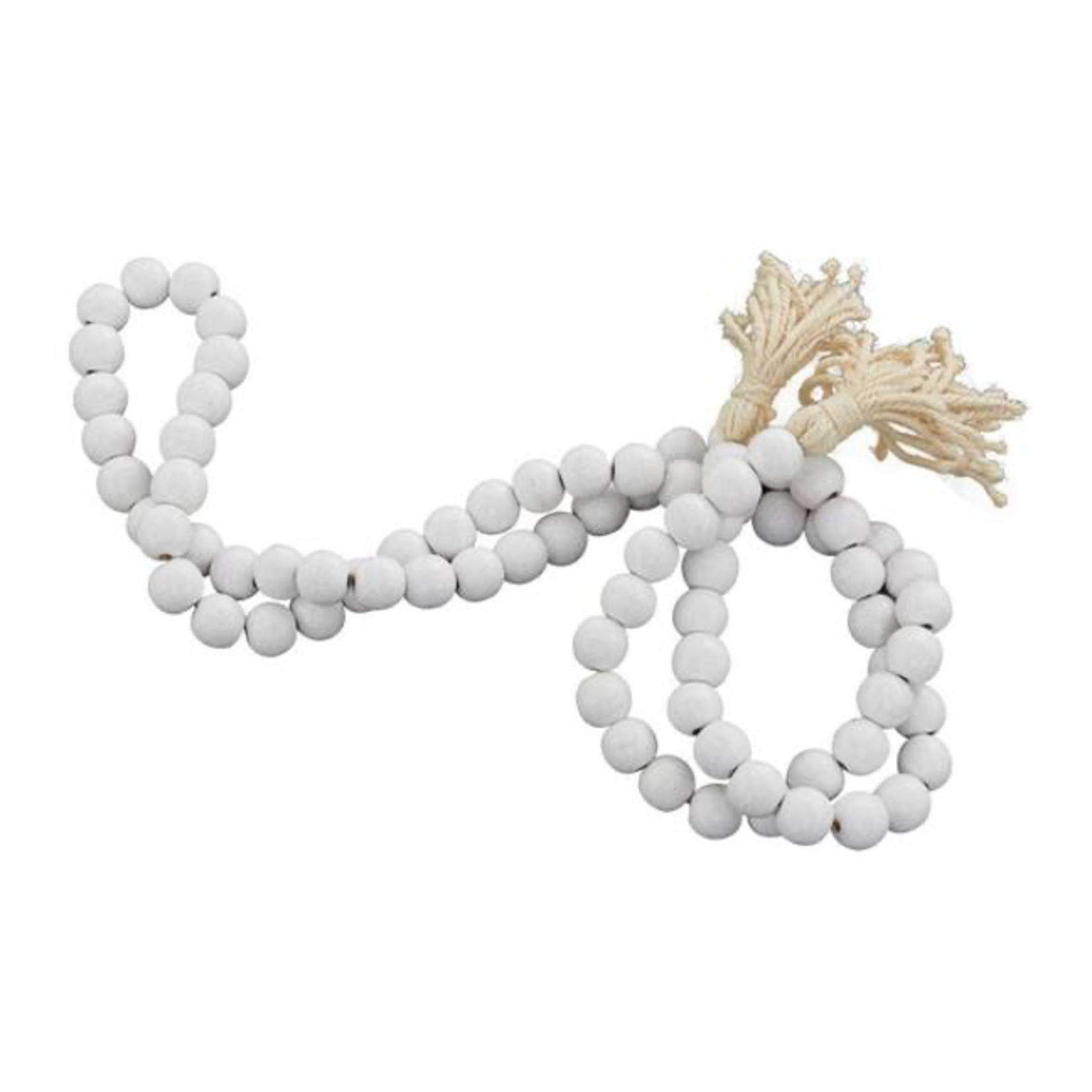 Outside The Box 80" White Mango Wood Bead Garland With Tassel