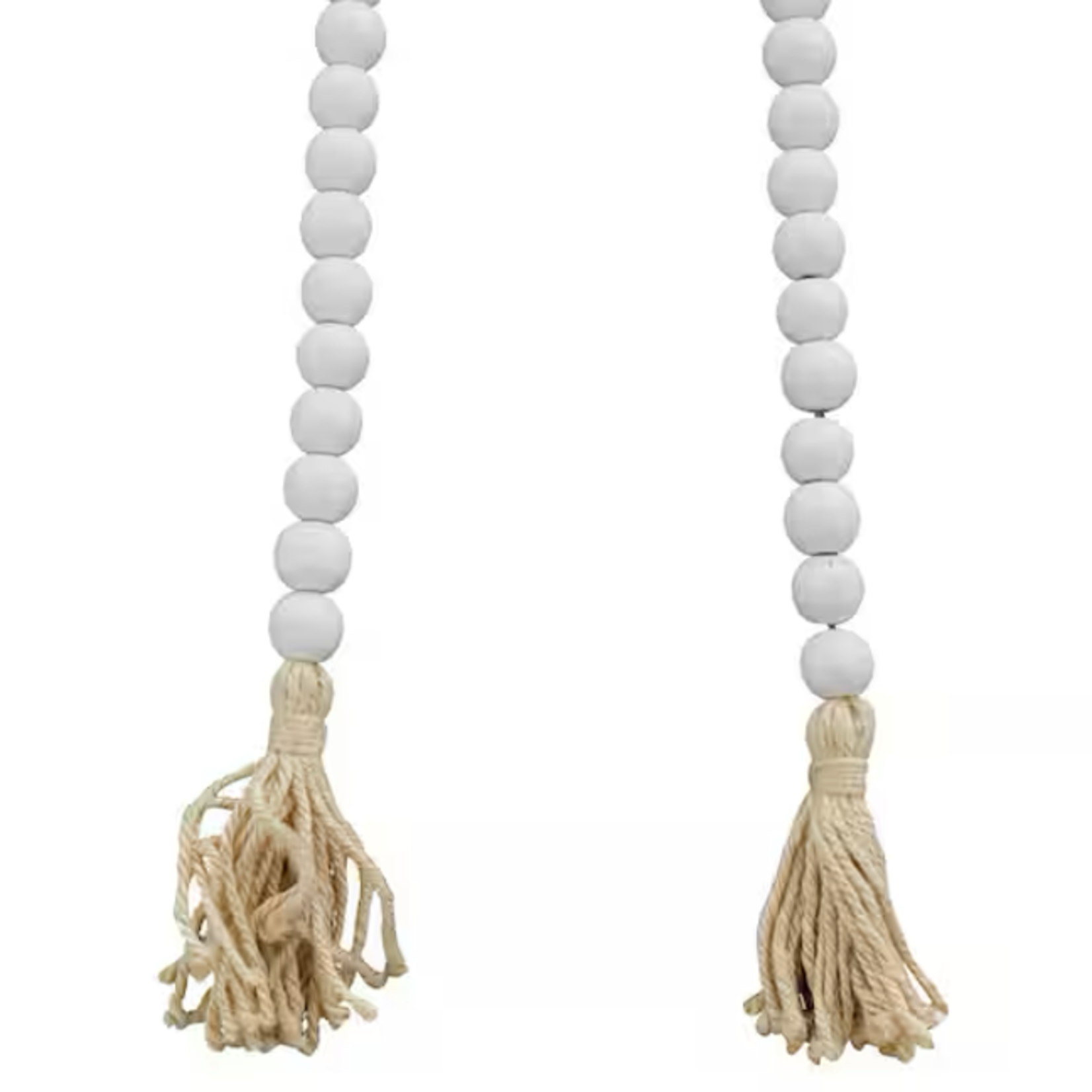 Outside The Box 80" White Mango Wood Bead Garland With Tassel