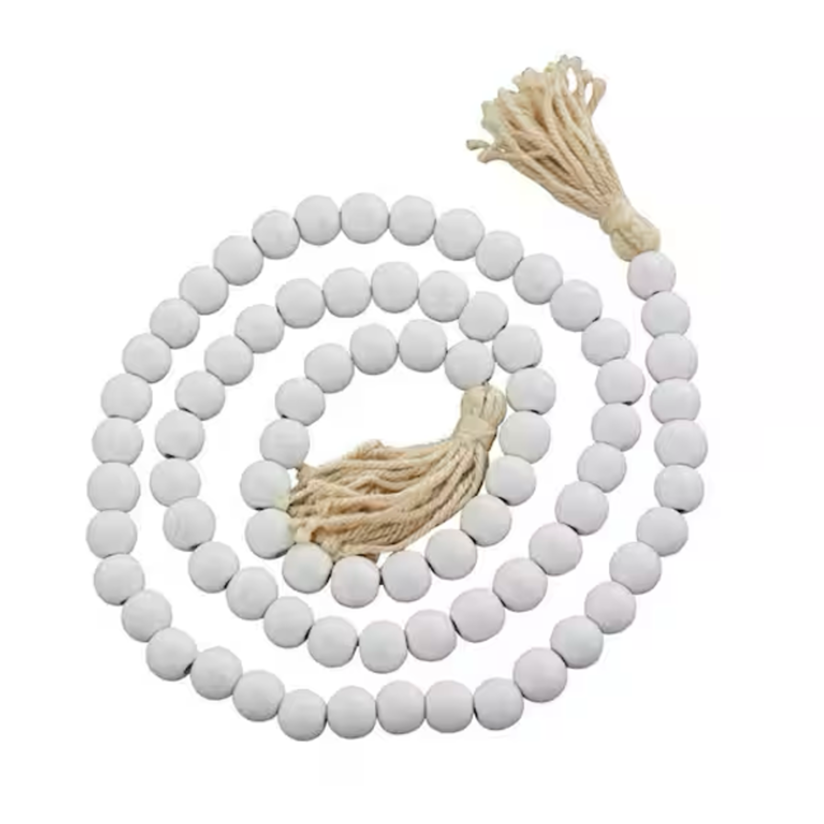 Outside The Box 80" White Mango Wood Bead Garland With Tassel