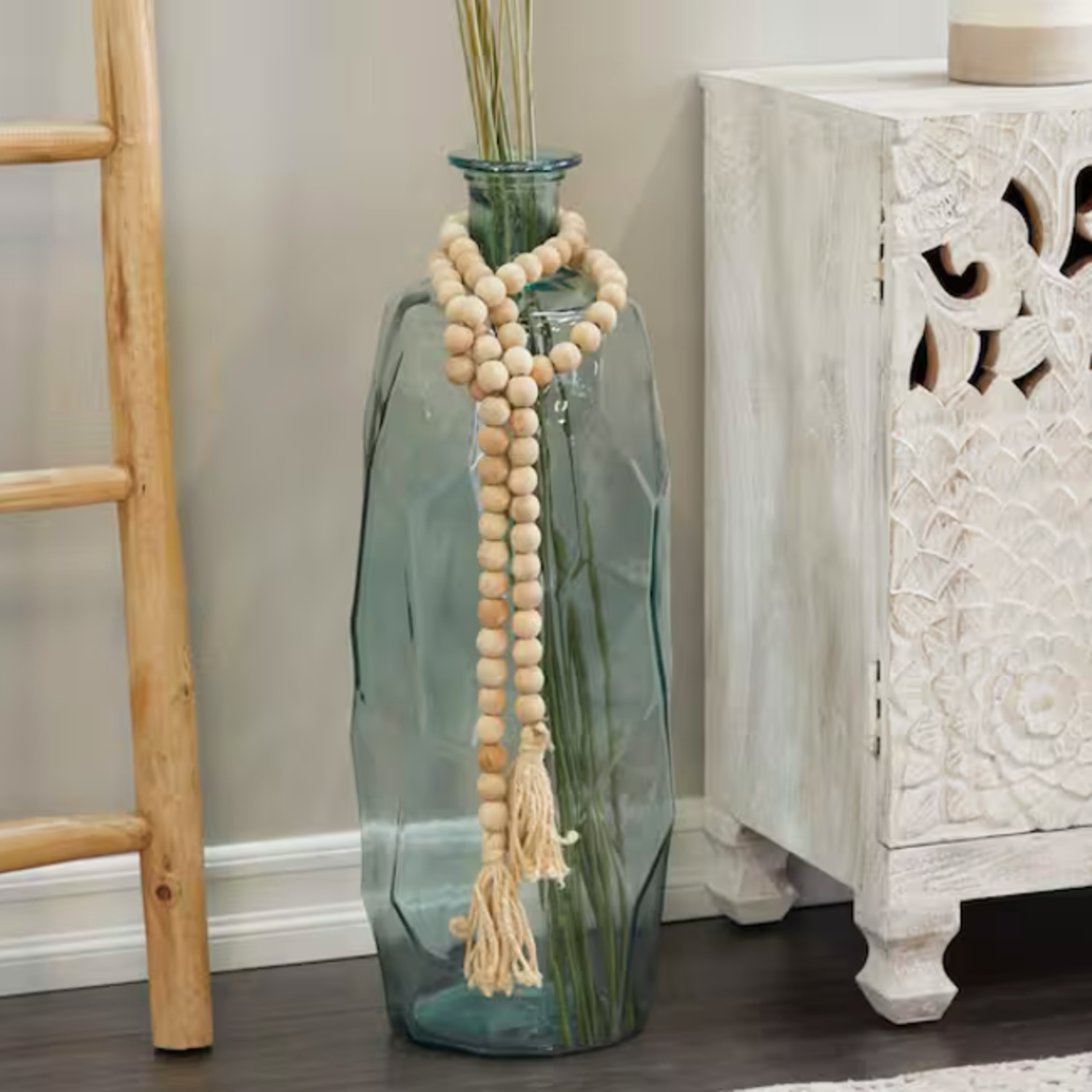 Outside The Box 80" Natural Mango Wood Bead Garland With Tassel