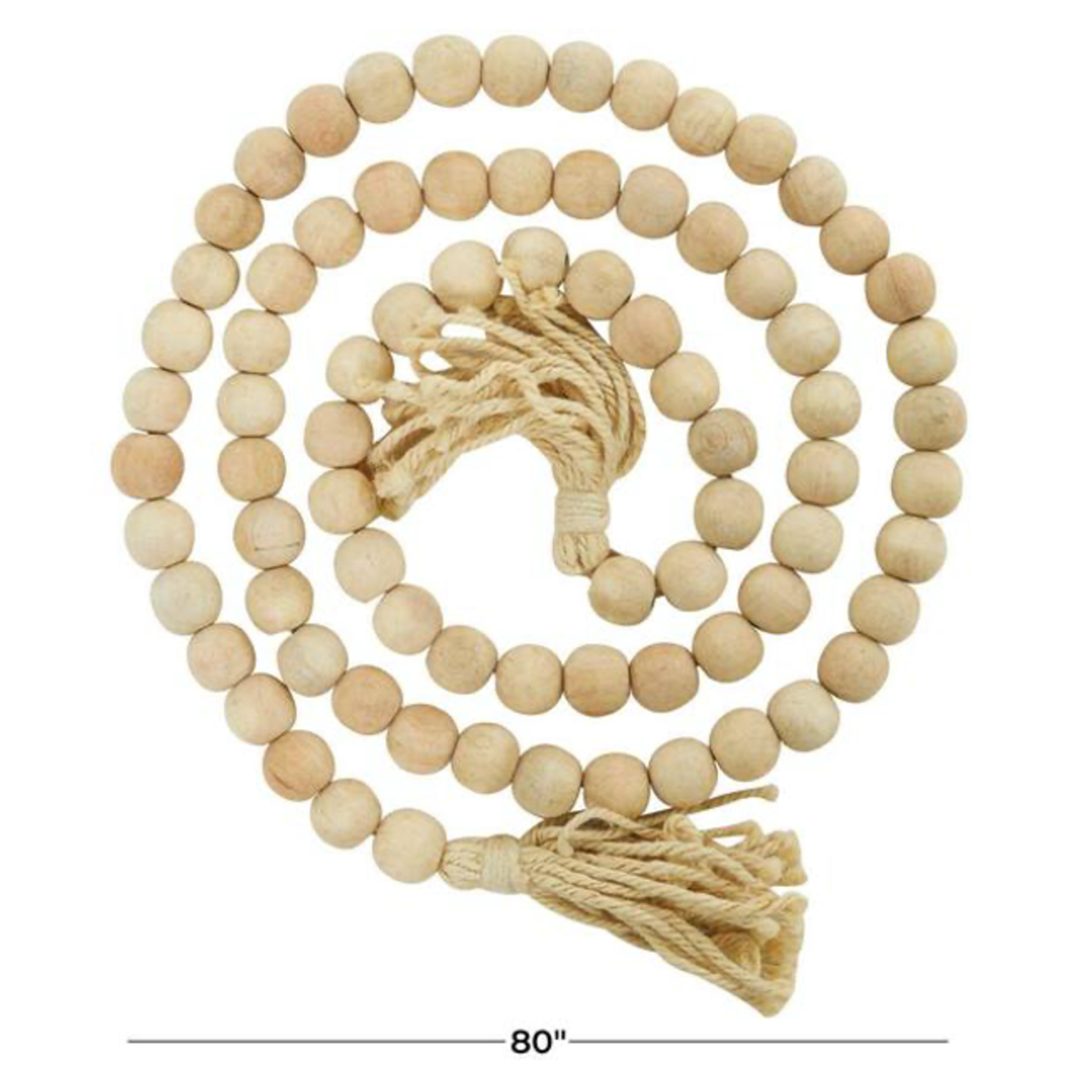 Outside The Box 80" Natural Mango Wood Bead Garland With Tassel