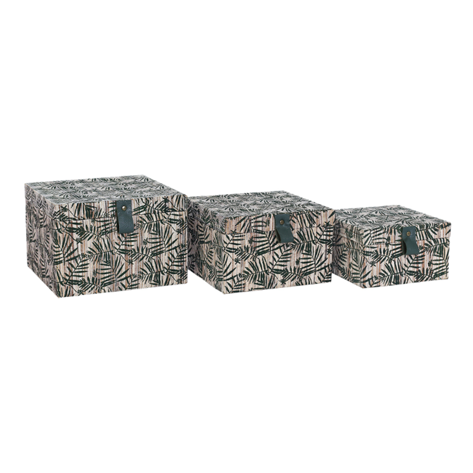 Outside The Box 10", 9", & 8" Set Of 3 Palm Green Square Decorative Boxes