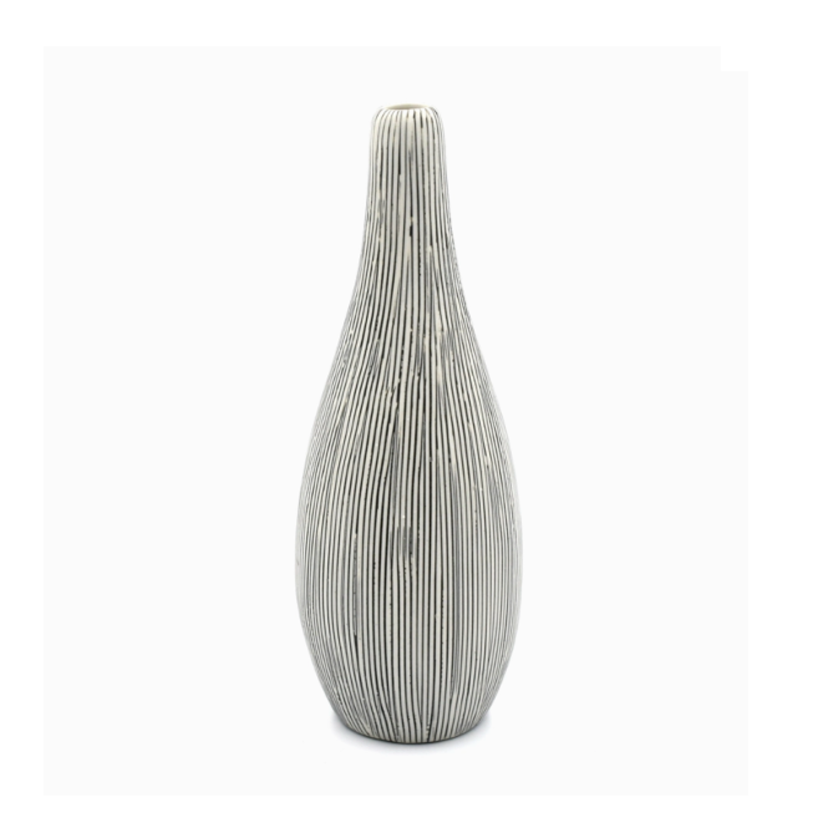 Outside The Box 6" Modo Mini White & Black Lines Handcrafted Porcelain Bud Vase