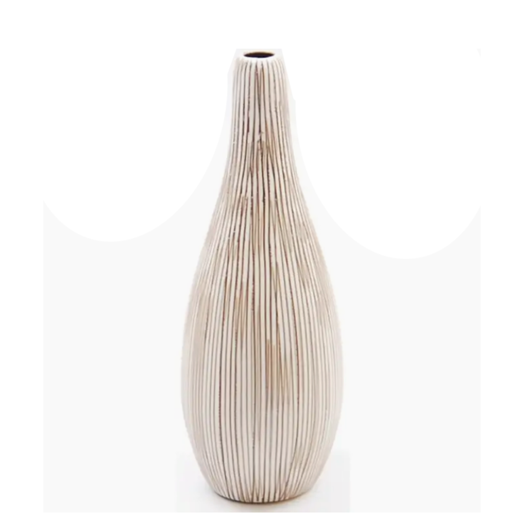 Outside The Box 6" Modo Mini White & Brown Lines Handcrafted Porcelain Bud Vase