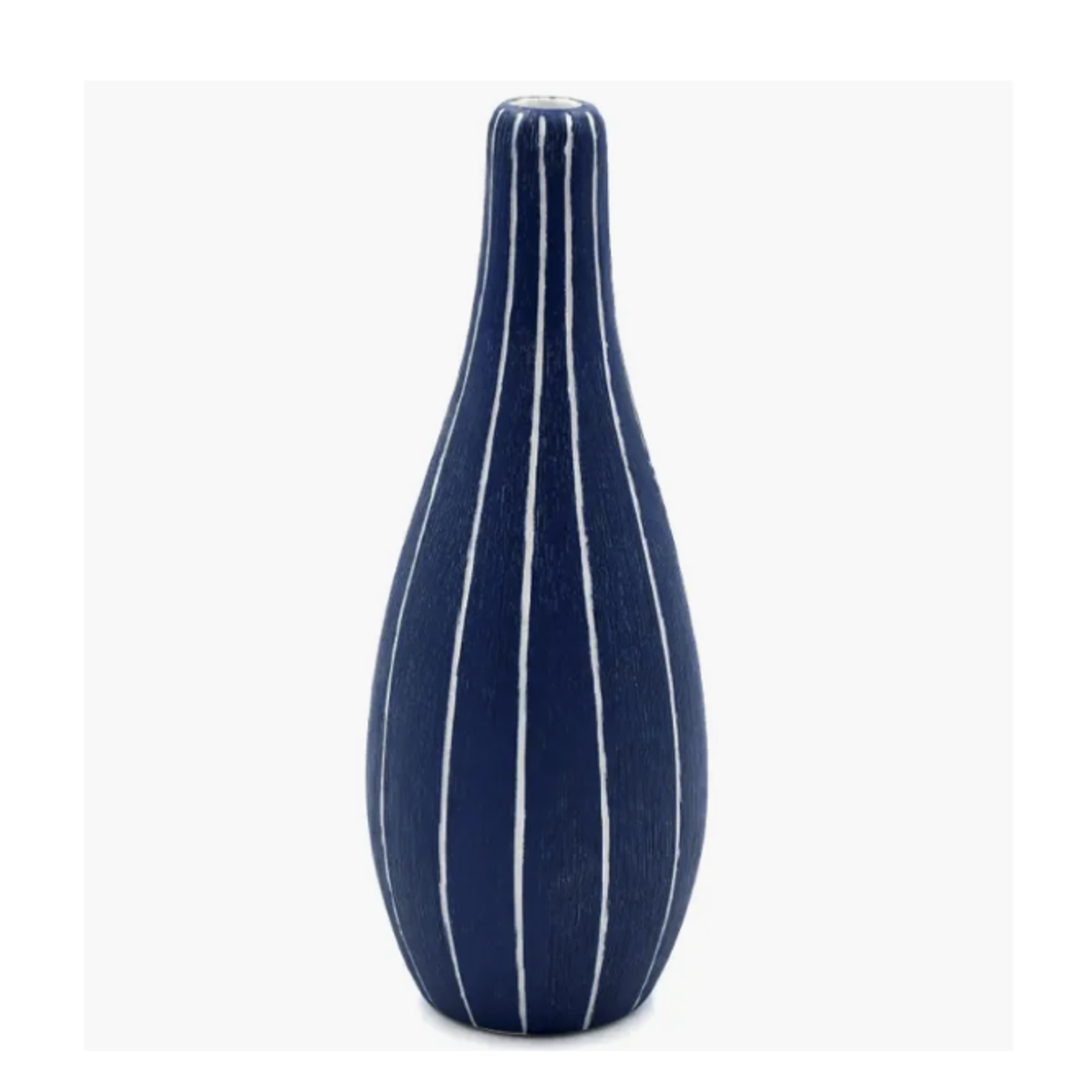 Outside The Box 6" Modo Mini Blue & White Stripes Handcrafted Porcelain Bud Vase